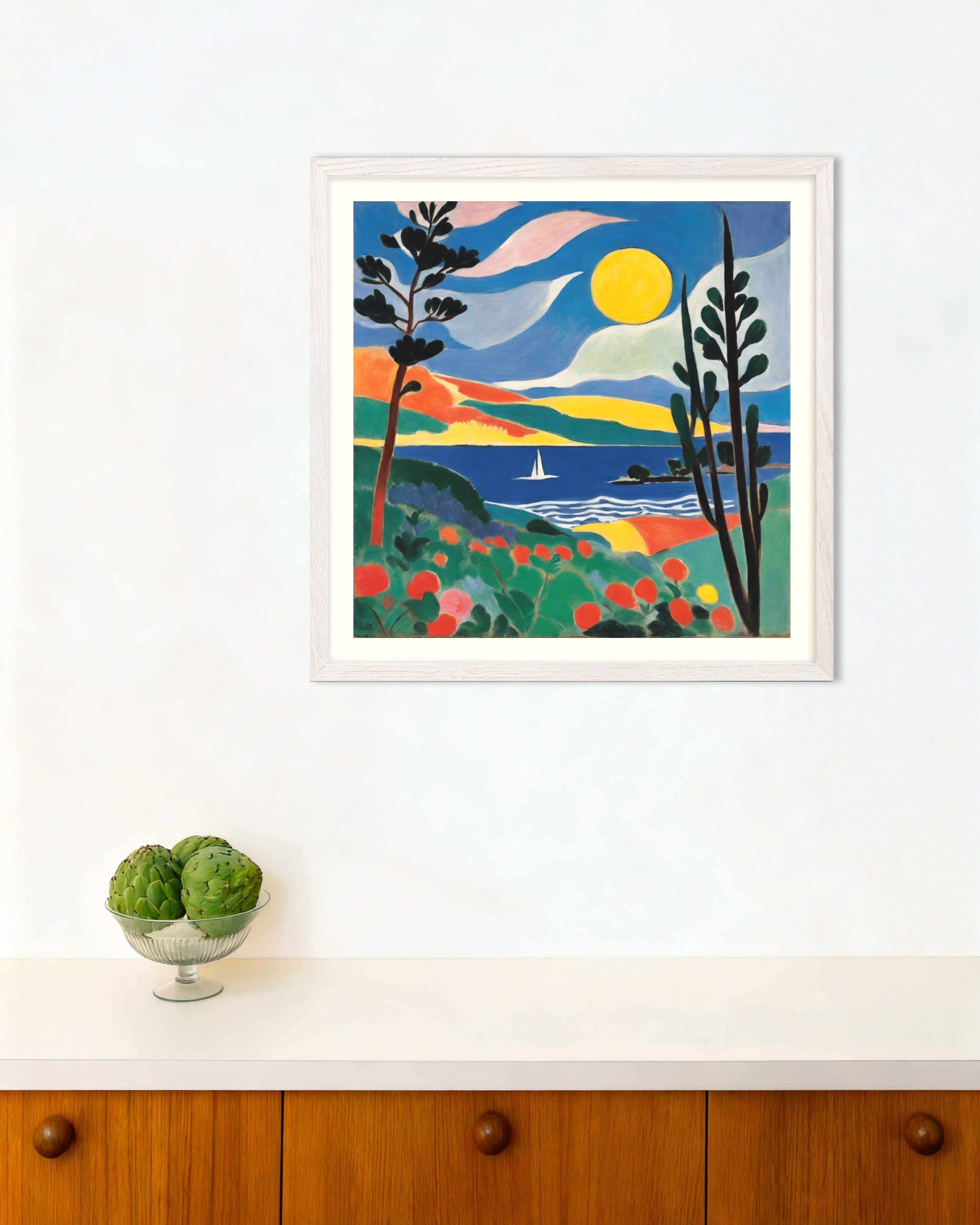 Poster of Expressive and abstract shapes, decorative sensitivity, Moon - Poster, with white wooden frame