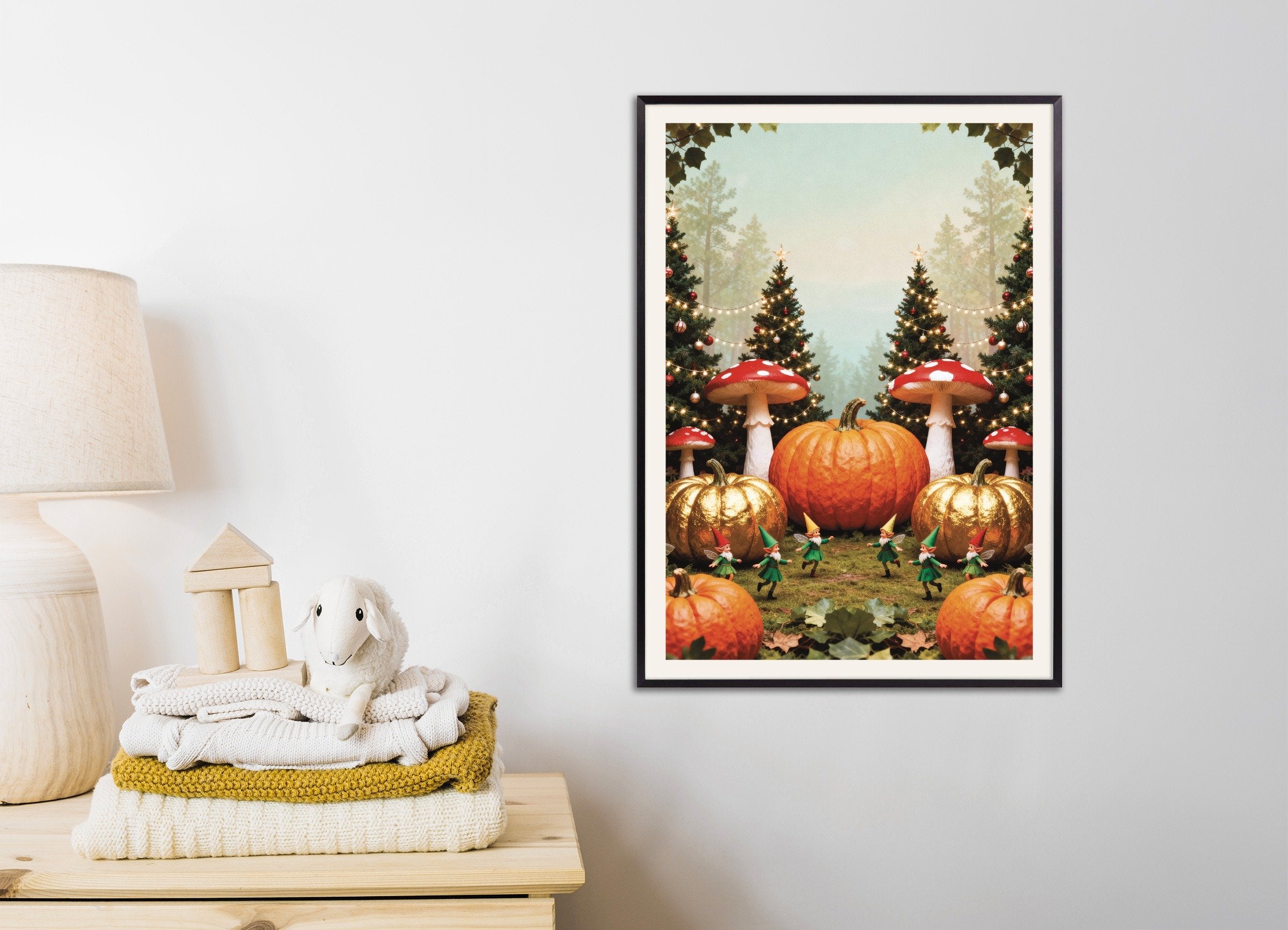 Poster of Fairy forest with pumpkins poster, with metal frame