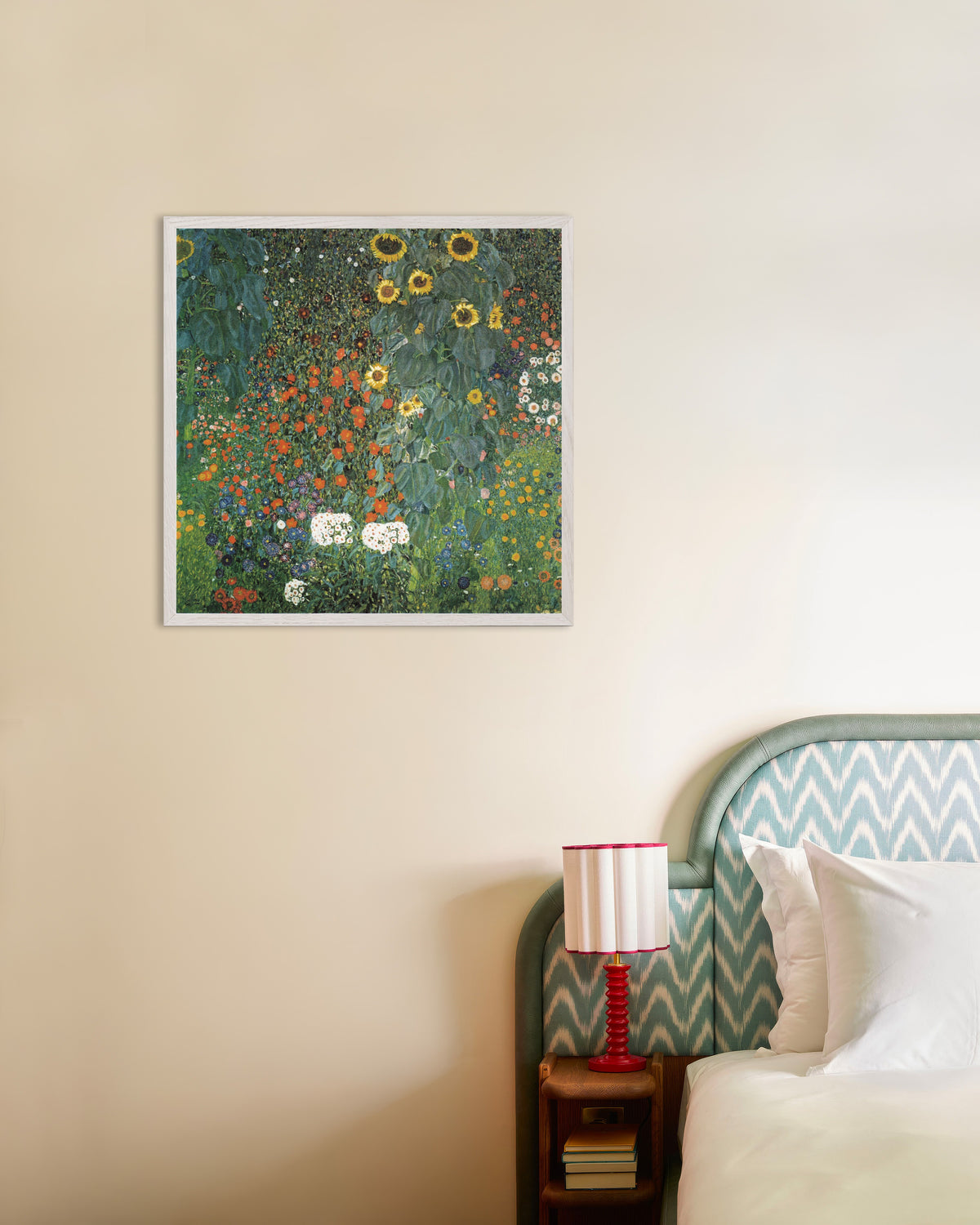 Plakat Wiejski ogród ze słonecznikami (1907), Gustav Klimt, w białej drewnianej ramie