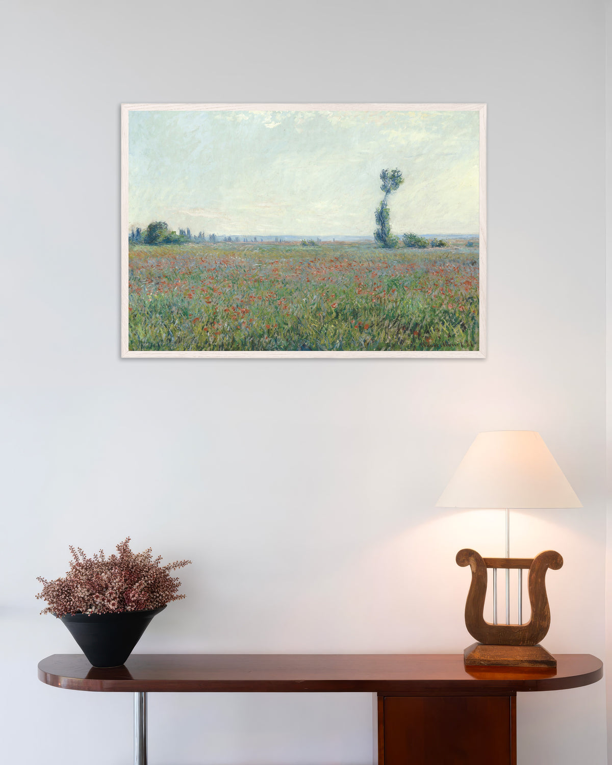 Plakat Pole maków, Claude Monet, w białej drewnianej ramie