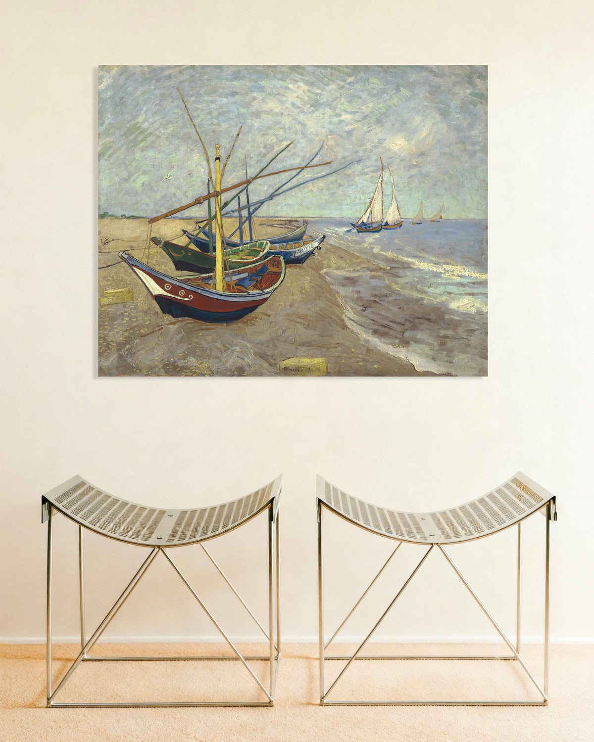 Plakat „Łodzie rybackie na plaży w Les Saintes-Maries-de-la-Mer (1888), Vincent van Gogh”