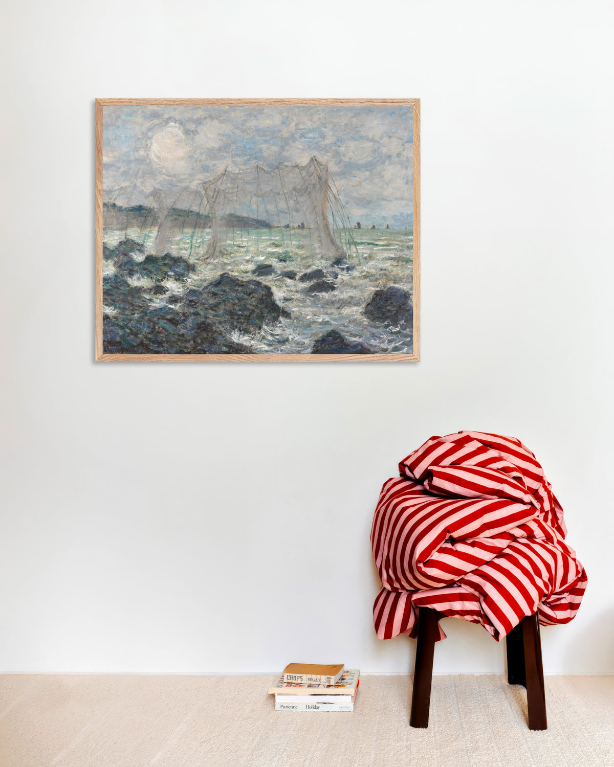 Plakat Sieci rybackie w Pourville (1882), Claude Monet, w ramie z naturalnego drewna
