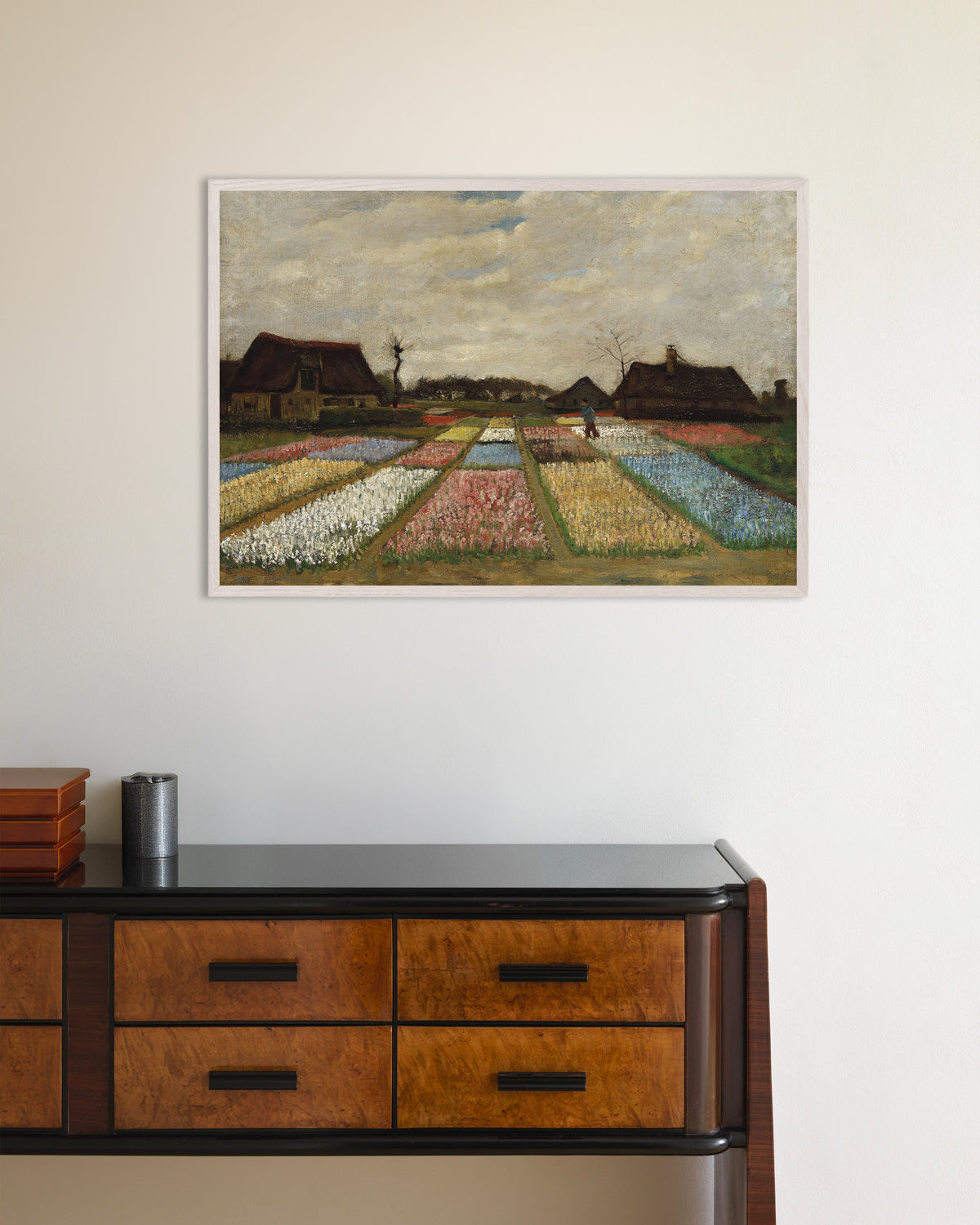 Plakat „Kwietniki w Holandii (ok. 1883) Vincenta van Gogha” w białej drewnianej ramie