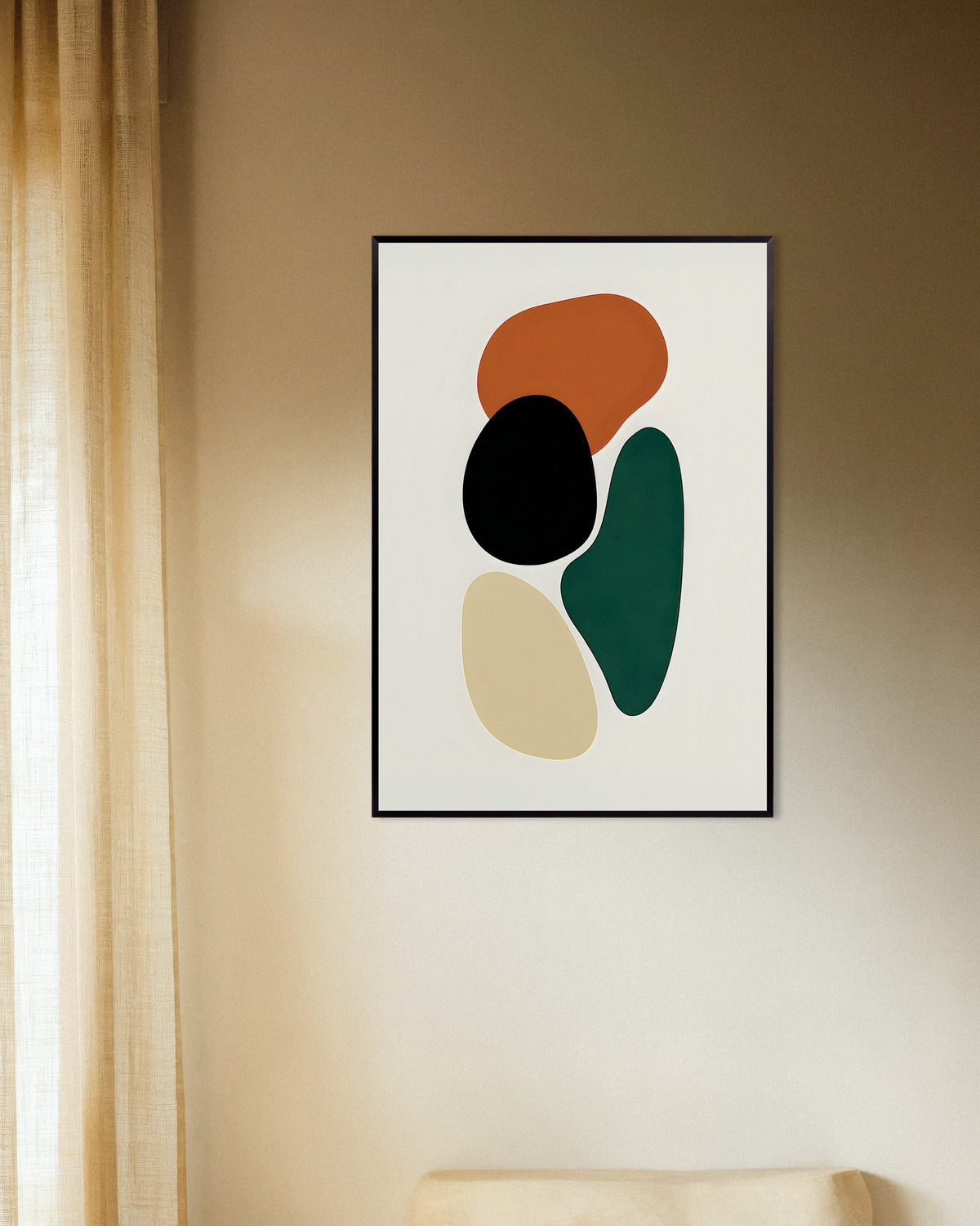 Plakat „Cztery organiczne kształty – minimalistyczny plakat abstrakcyjny” w metalowej ramie