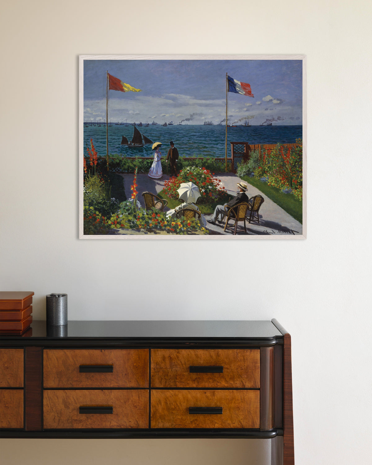 Plakat Ogród w Sainte-Adresse (1867), Claude Monet, w białej drewnianej ramie