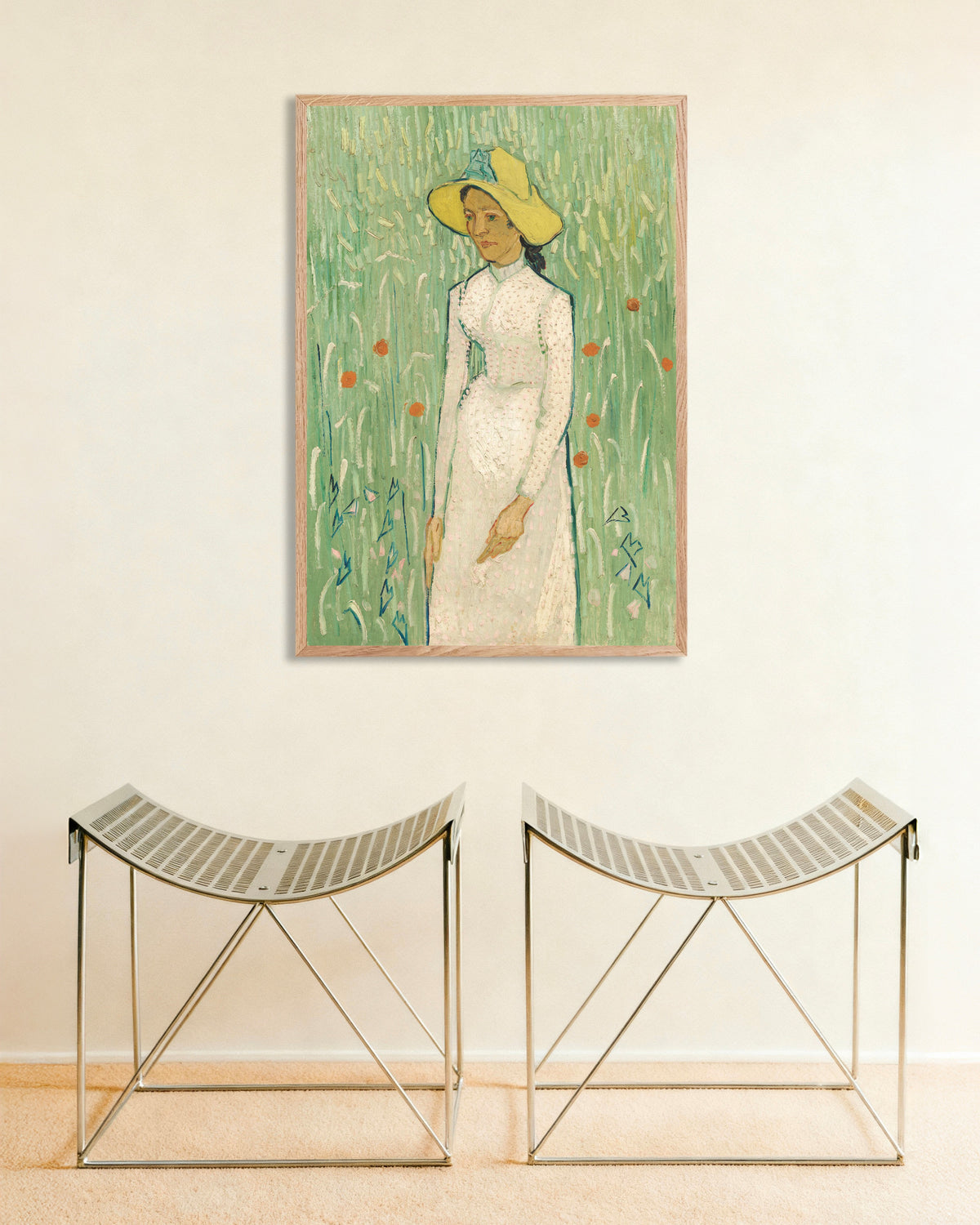 Plakat „Dziewczyna w bieli (1890), Vincent van Gogh” w ramie z naturalnego drewna