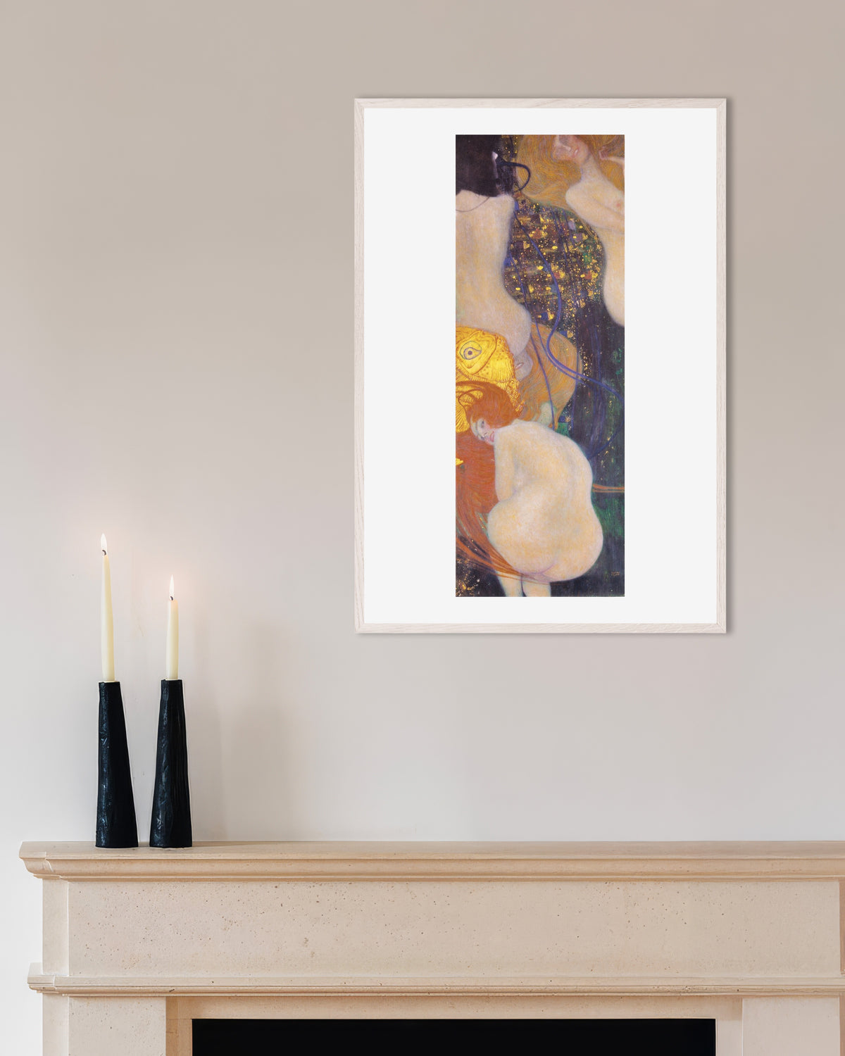 Plakat Złote rybki (1901–1902), Gustav Klimt, w białej drewnianej ramie