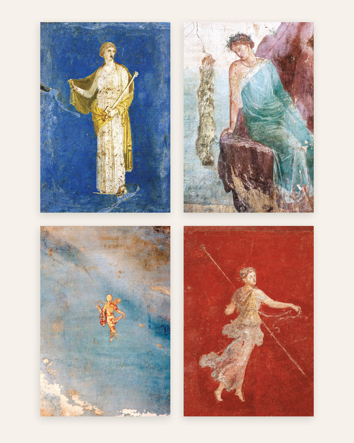 Plakaty z freskami rzymskimi, zestaw 4: Medea, Ikar, Psyche i menada, bez ramy