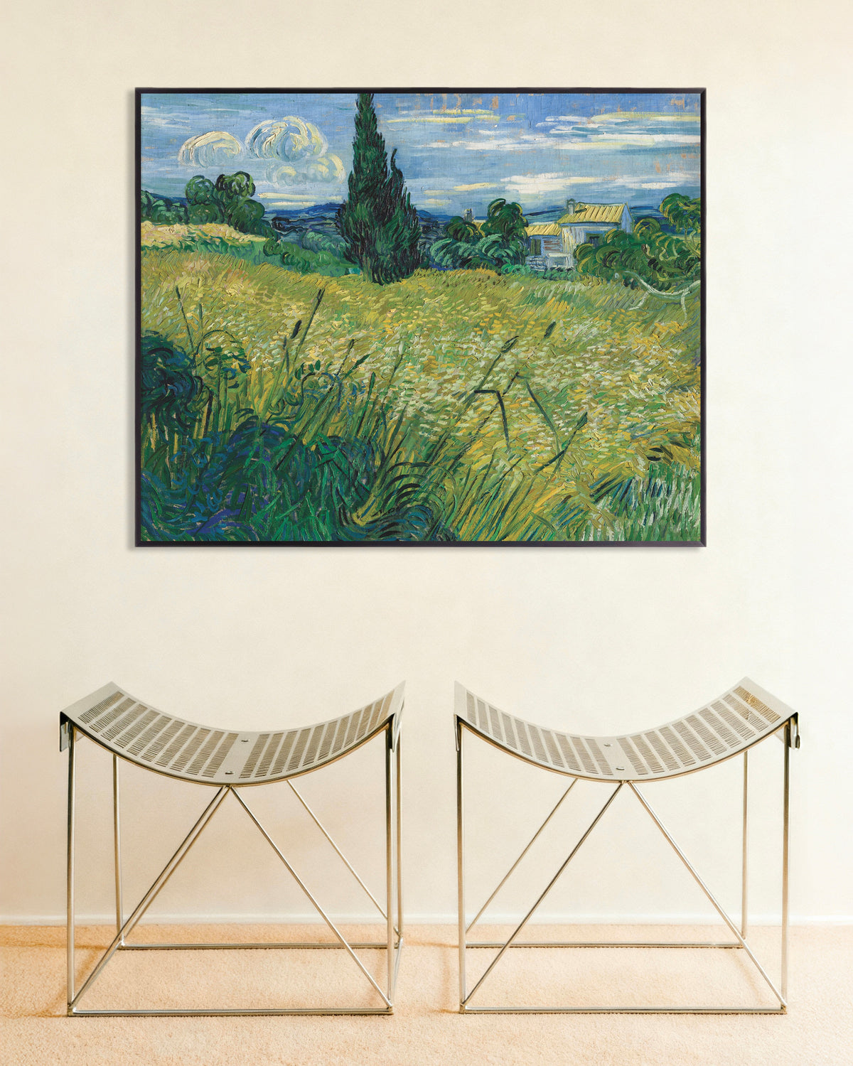Plakat „Zielone pole pszenicy z cyprysem (1889), Vincent van Gogh” w metalowej ramie