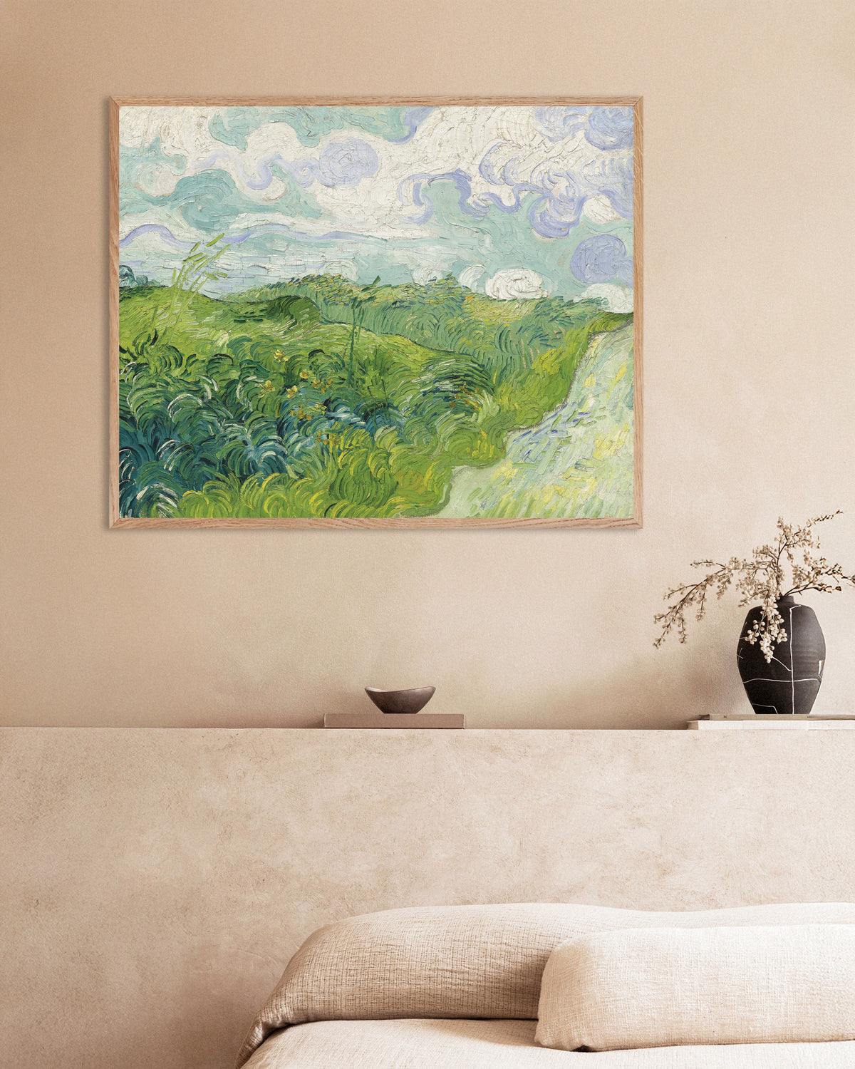 Plakat „Zielone pola pszenicy, Auvers (1890), Vincent van Gogh” w ramie z naturalnego drewna