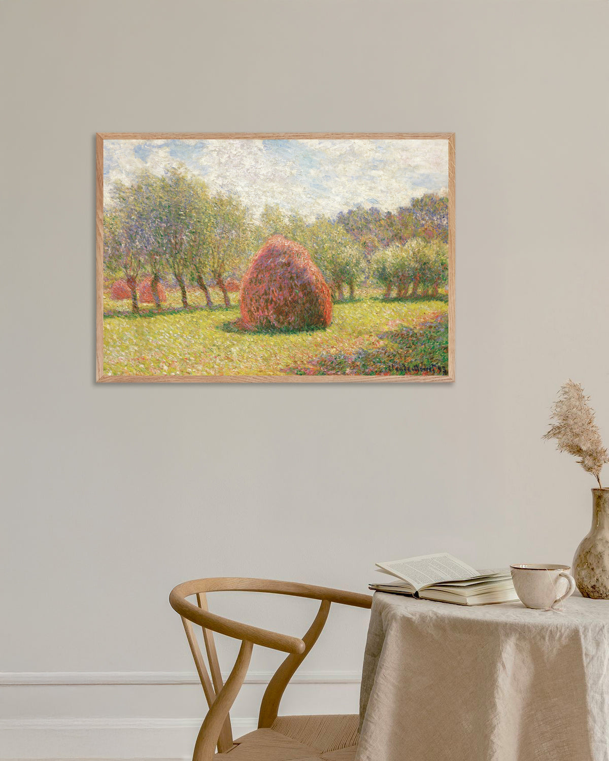 Plakat Stogi w Giverny (1893), Claude Monet, w ramie z naturalnego drewna
