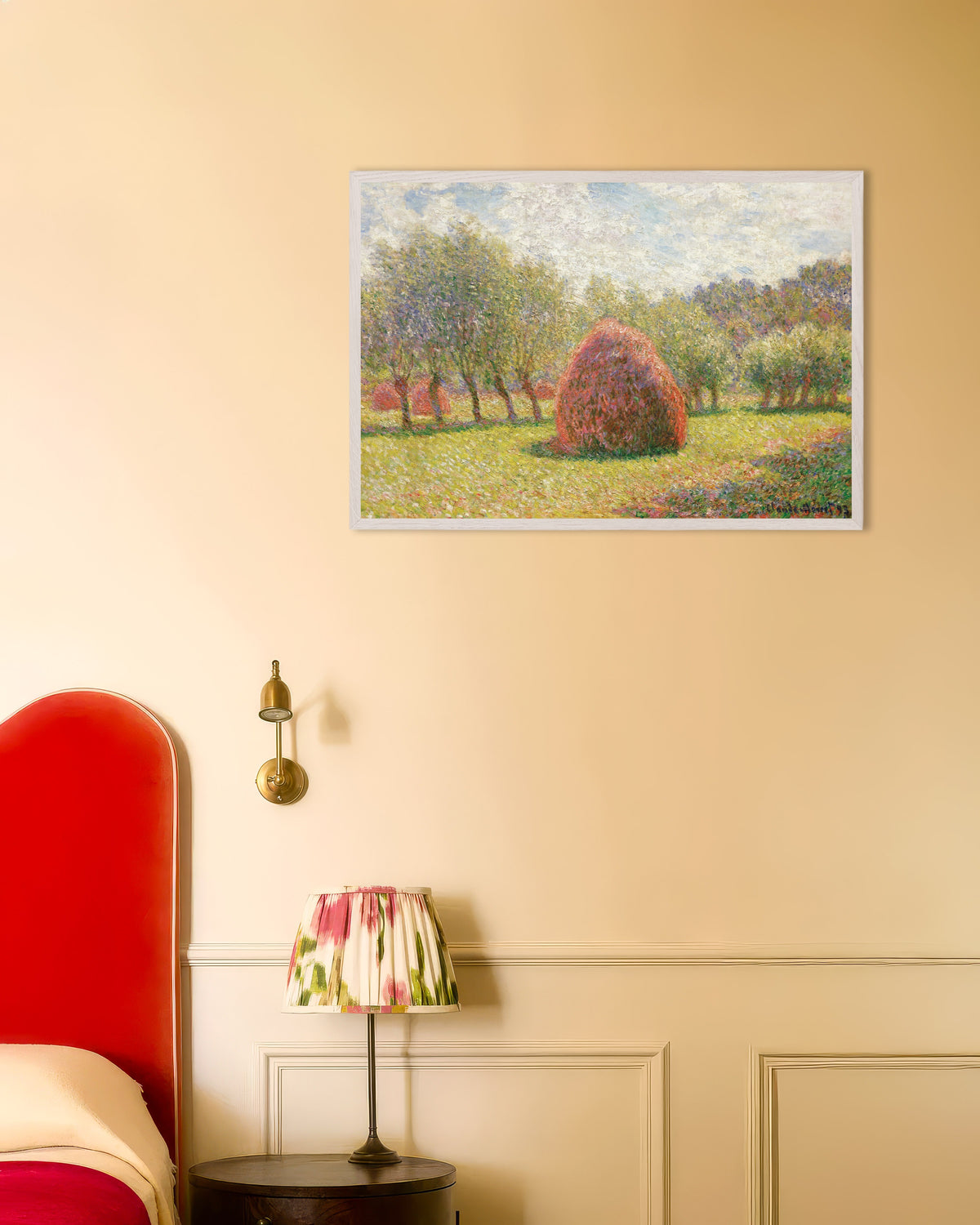 Plakat Stogi w Giverny (1893), Claude Monet, w białej drewnianej ramie