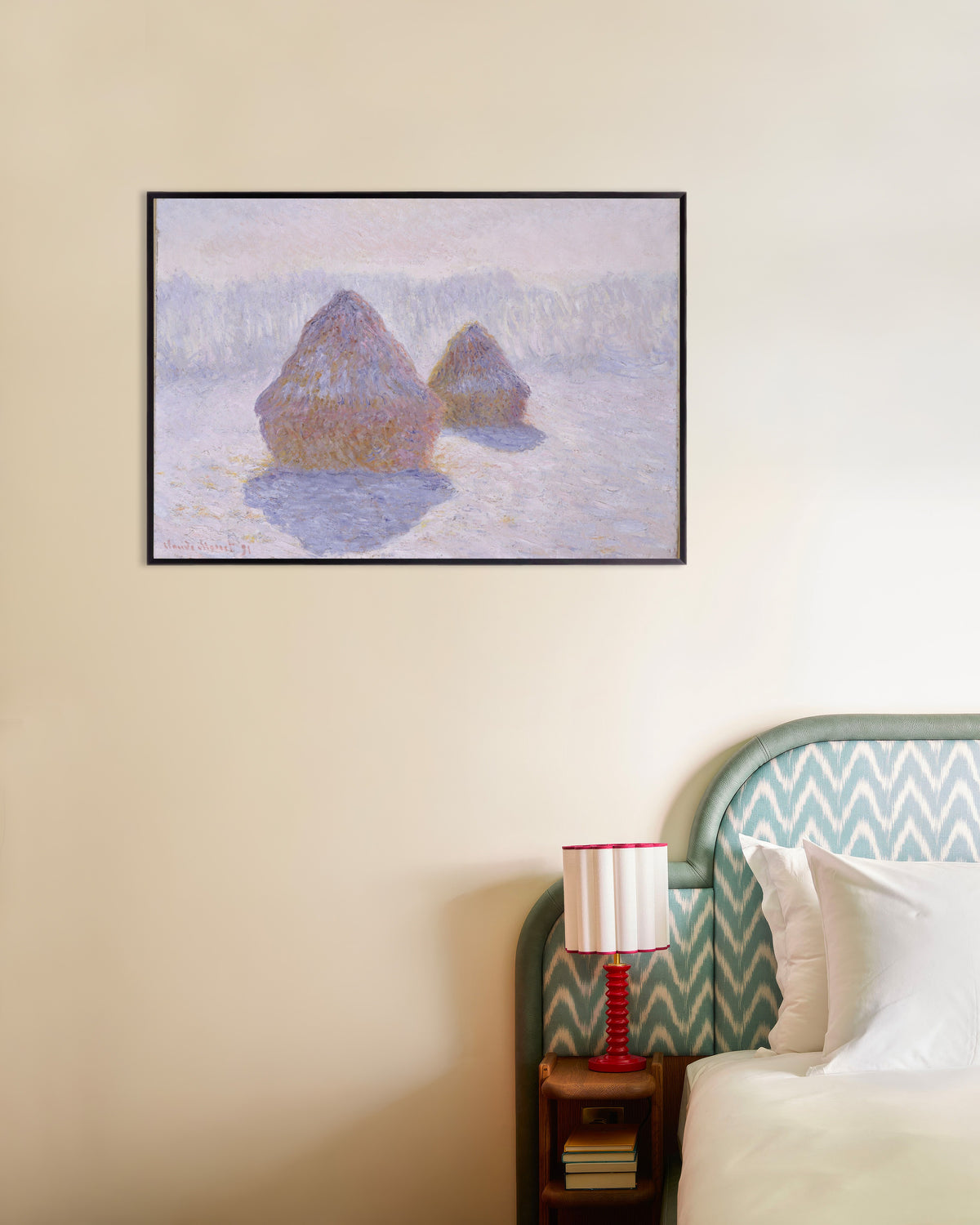 Plakat Stogi, efekt śniegu i słońca (1891), Claude Monet, w metalowej ramie