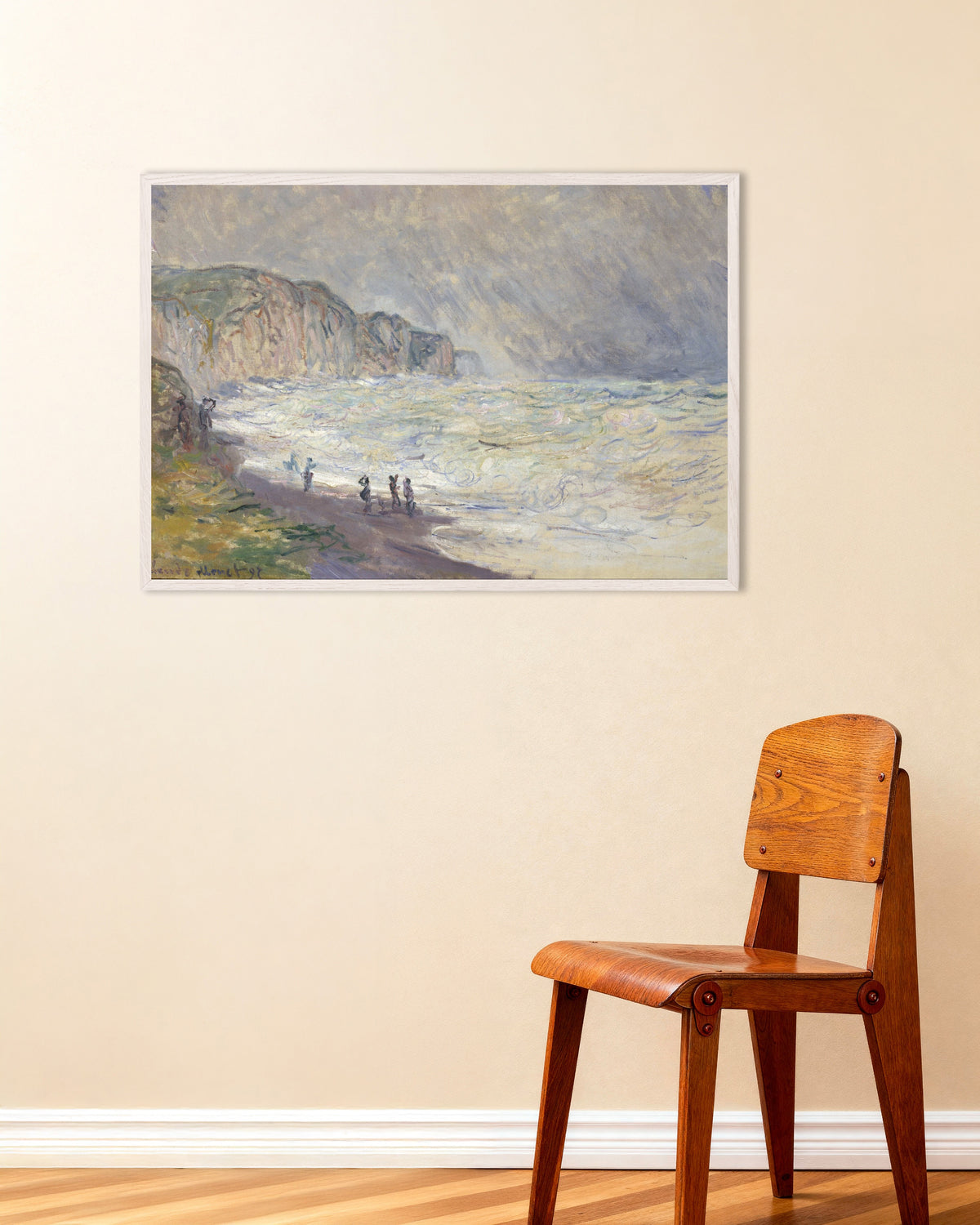 Plakat Wzburzone morze w Pourville (1897), Claude Monet, w białej drewnianej ramie