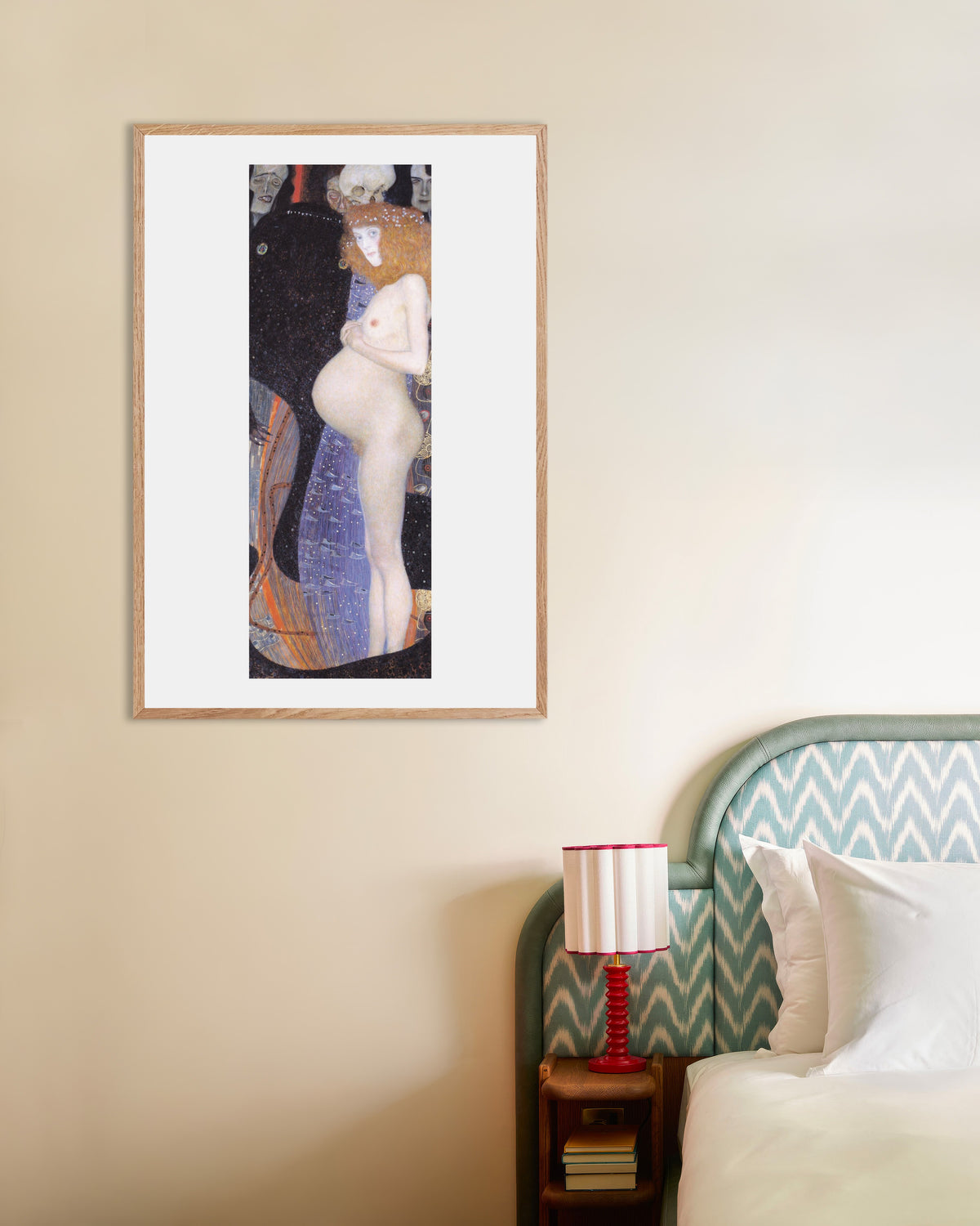 Plakat Nadzieja I (1903), Gustav Klimt, w ramie z naturalnego drewna