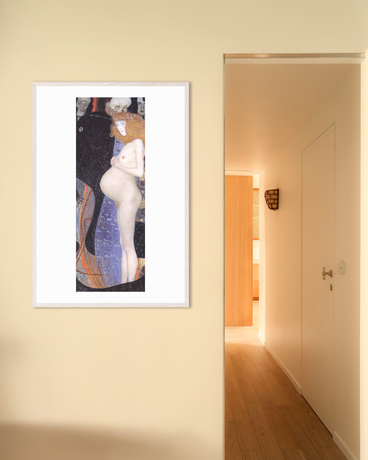 Plakat Nadzieja I (1903), Gustav Klimt, w białej drewnianej ramie