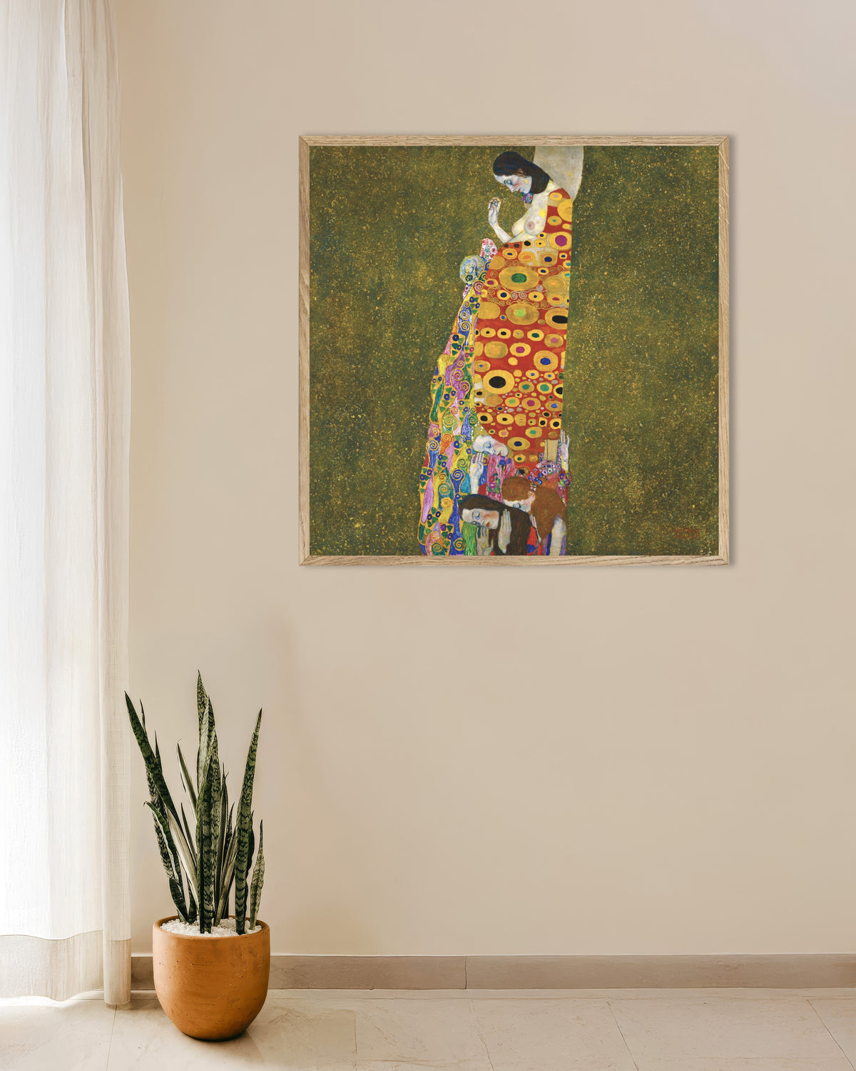 Plakat Nadzieja II (1907–1908), Gustav Klimt, w ramie z naturalnego drewna