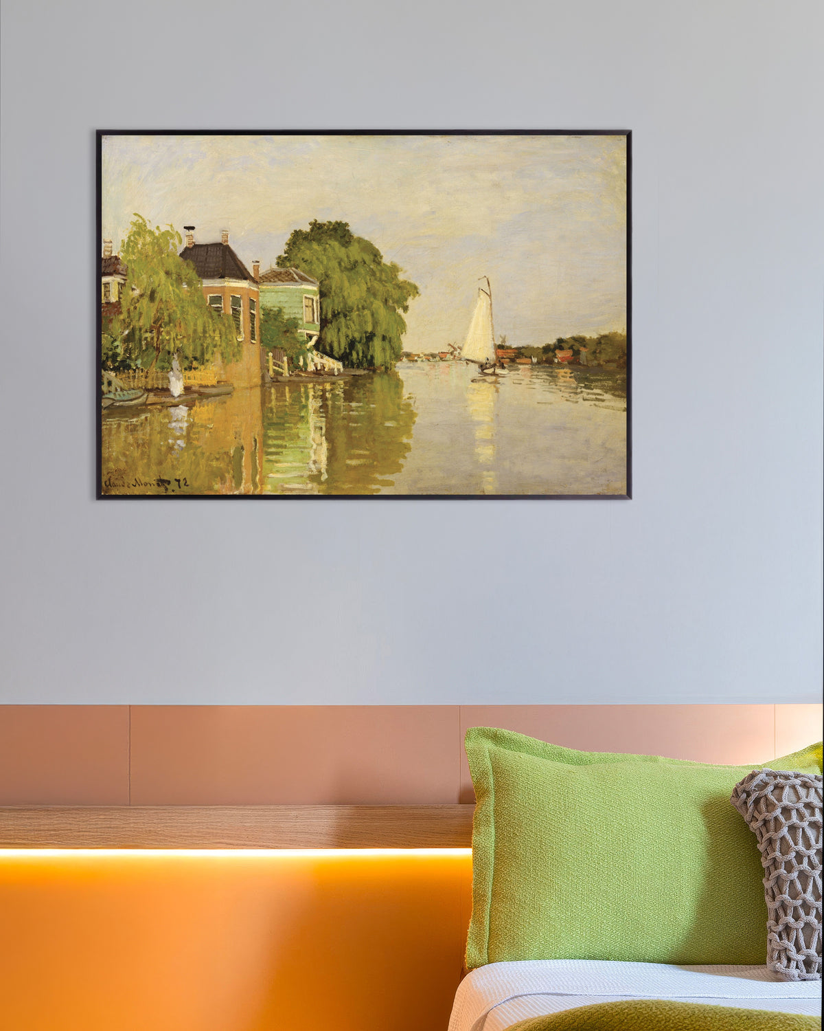 Plakat Domy nad Achterzaan (1871), Claude Monet, w metalowej ramie