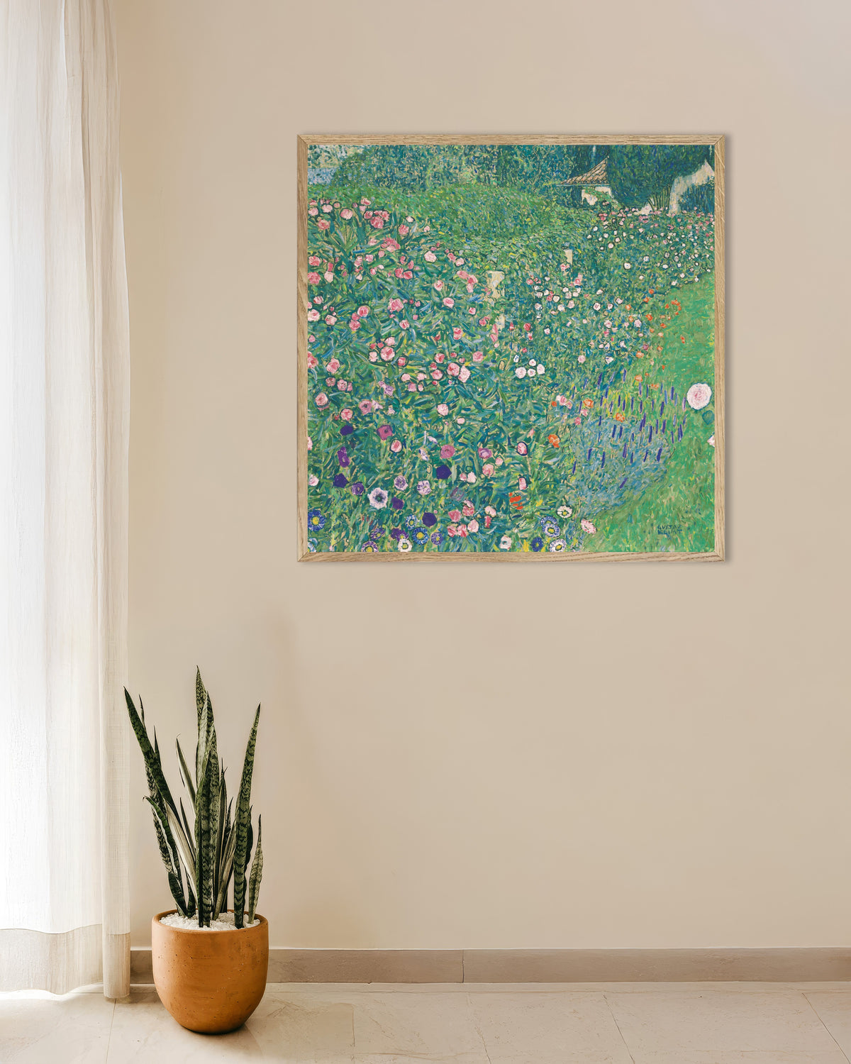 Plakat Włoski ogród (1913), Gustav Klimt, w ramie z naturalnego drewna