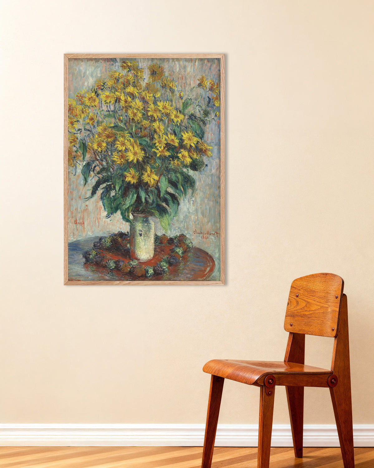 Plakat Kwiaty topinamburu (1880), Claude Monet, w ramie z naturalnego drewna