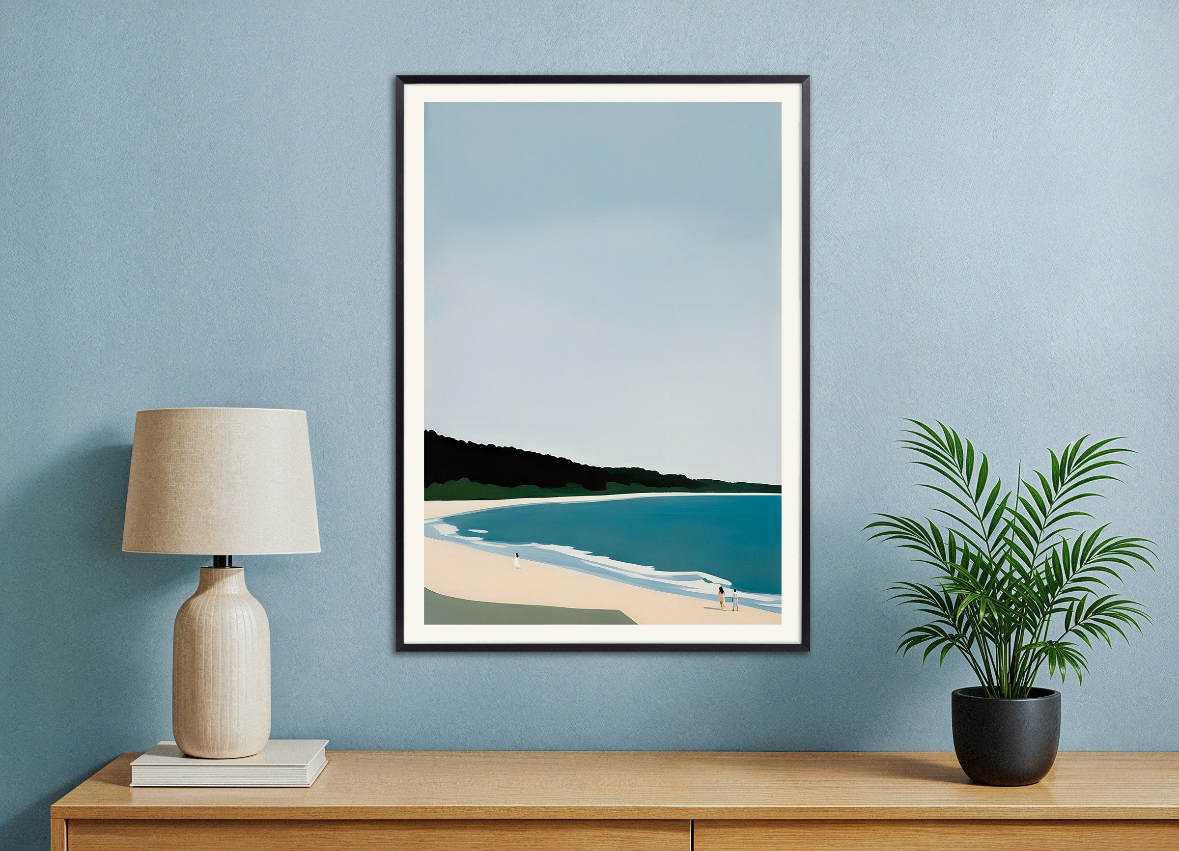 Poster of Joy on the Beach - Coastal Landscape Art Print, with metal frame