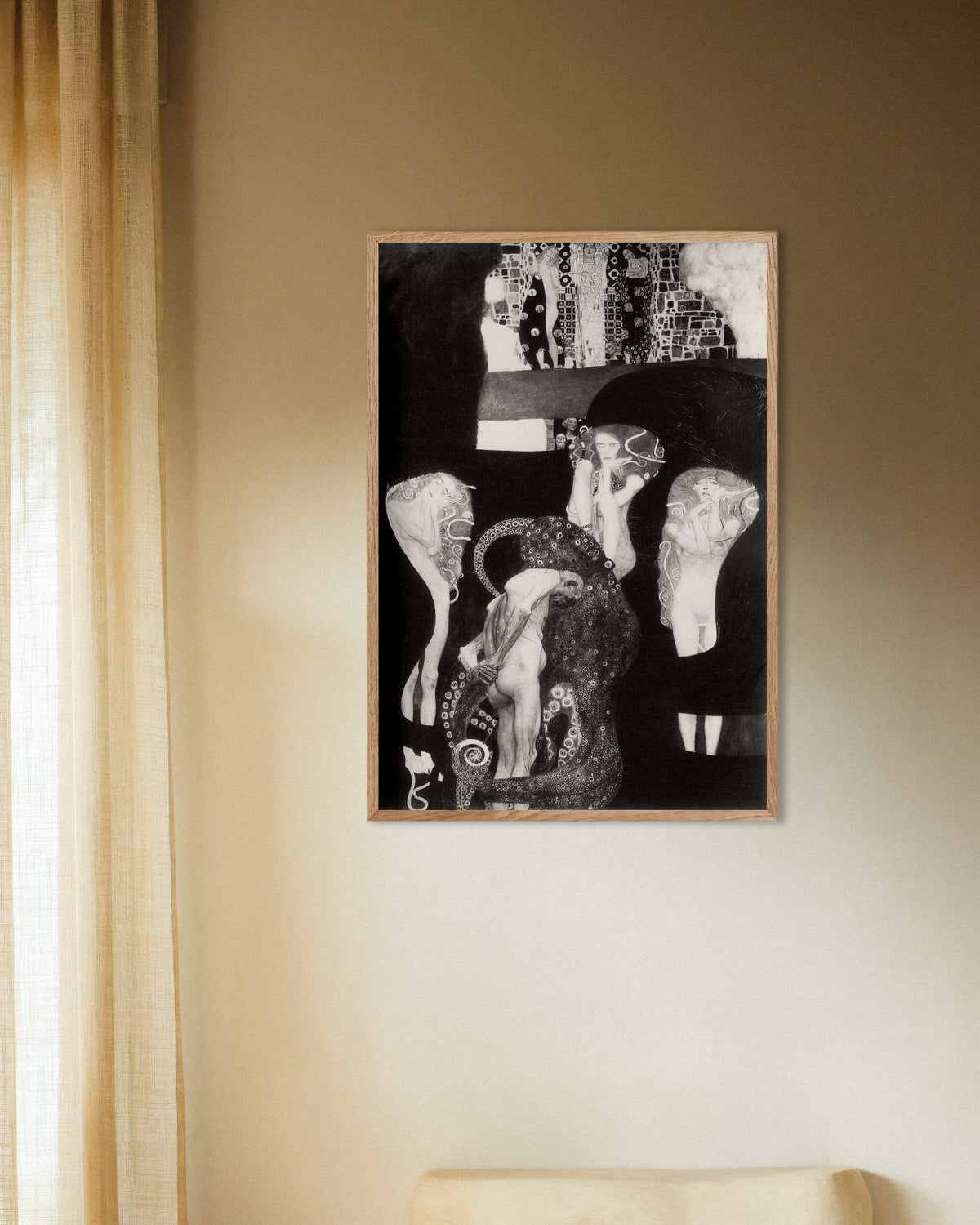 Plakat Jurysprudencja (1907), Gustav Klimt, w ramie z naturalnego drewna