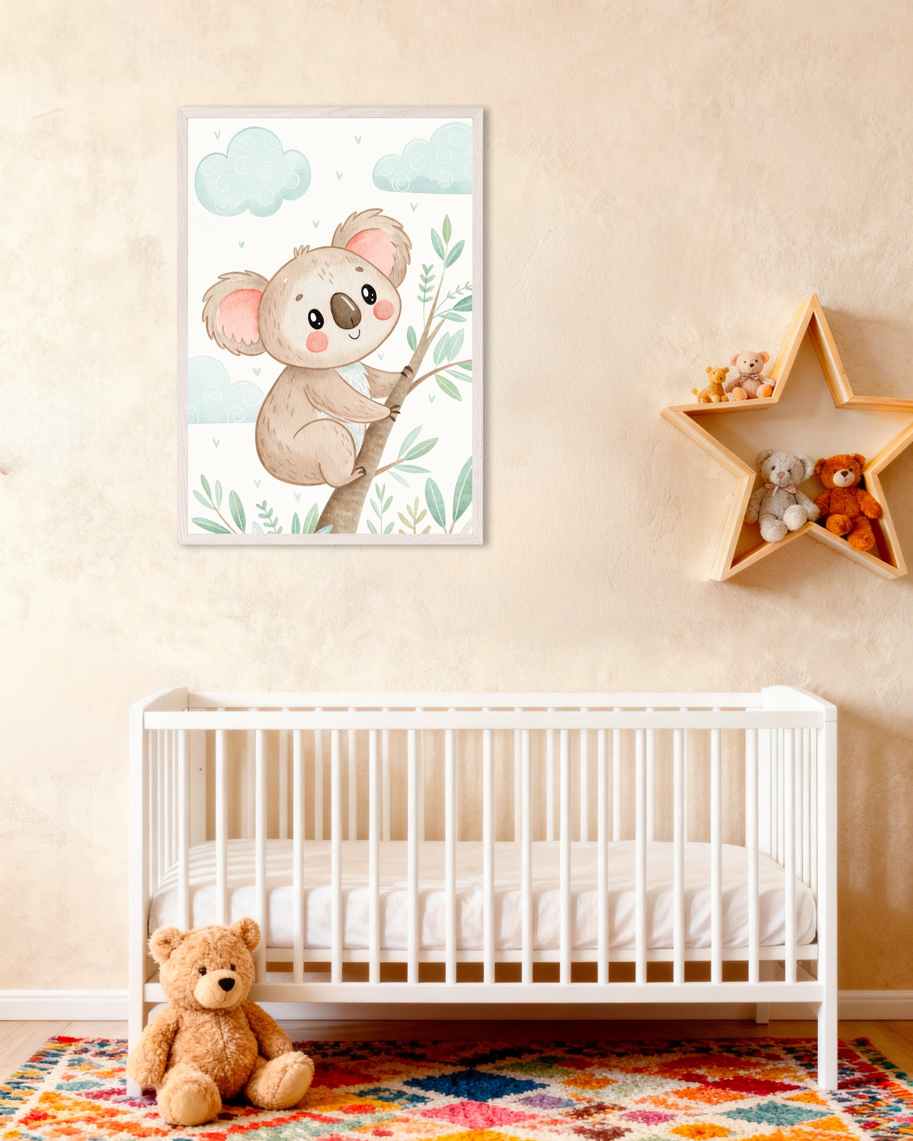 Poster of Koala Poster – Nursery Wall Art, with white wooden frame