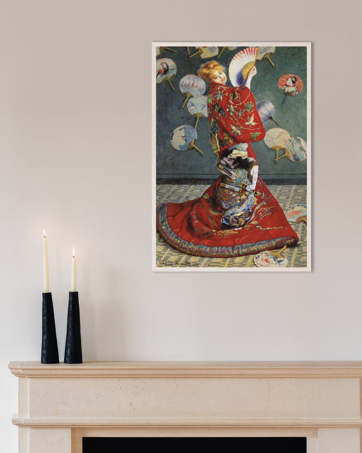 Plakat La Japonaise, Camille Monet w japońskim stroju (1876), Claude Monet, w białej drewnianej ramie