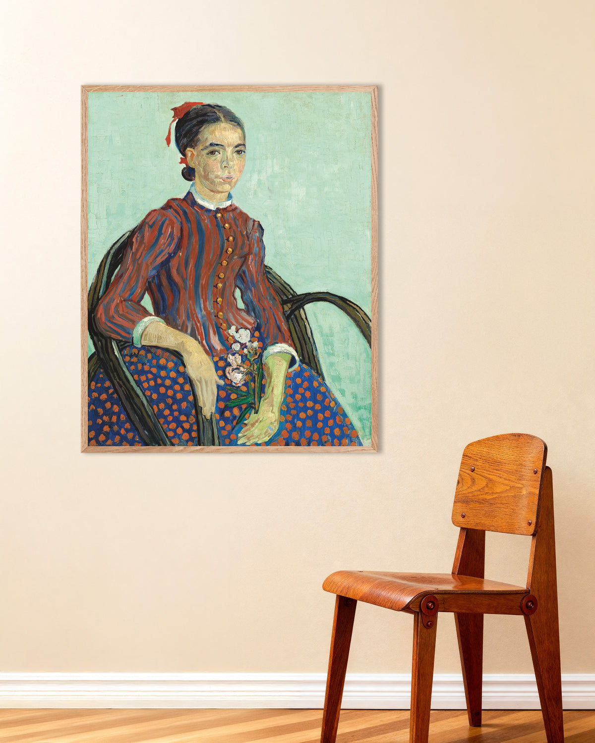 Plakat „La Mousmé (1888) Vincenta van Gogha” w ramie z naturalnego drewna
