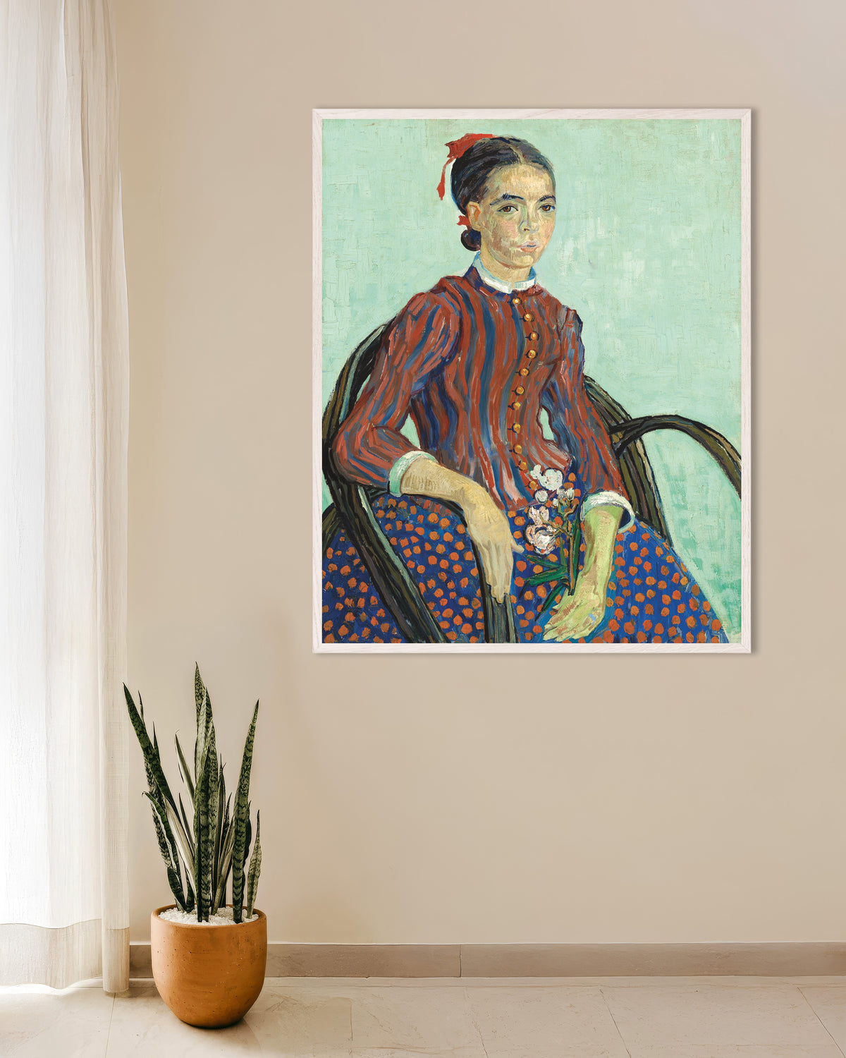 Plakat „La Mousmé (1888) Vincenta van Gogha” w białej drewnianej ramie