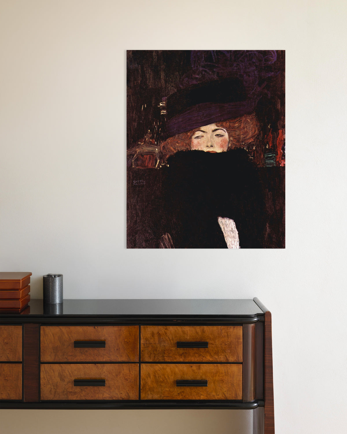 Plakat „Kobieta w kapeluszu i boa z piór (1909), Gustav Klimt”