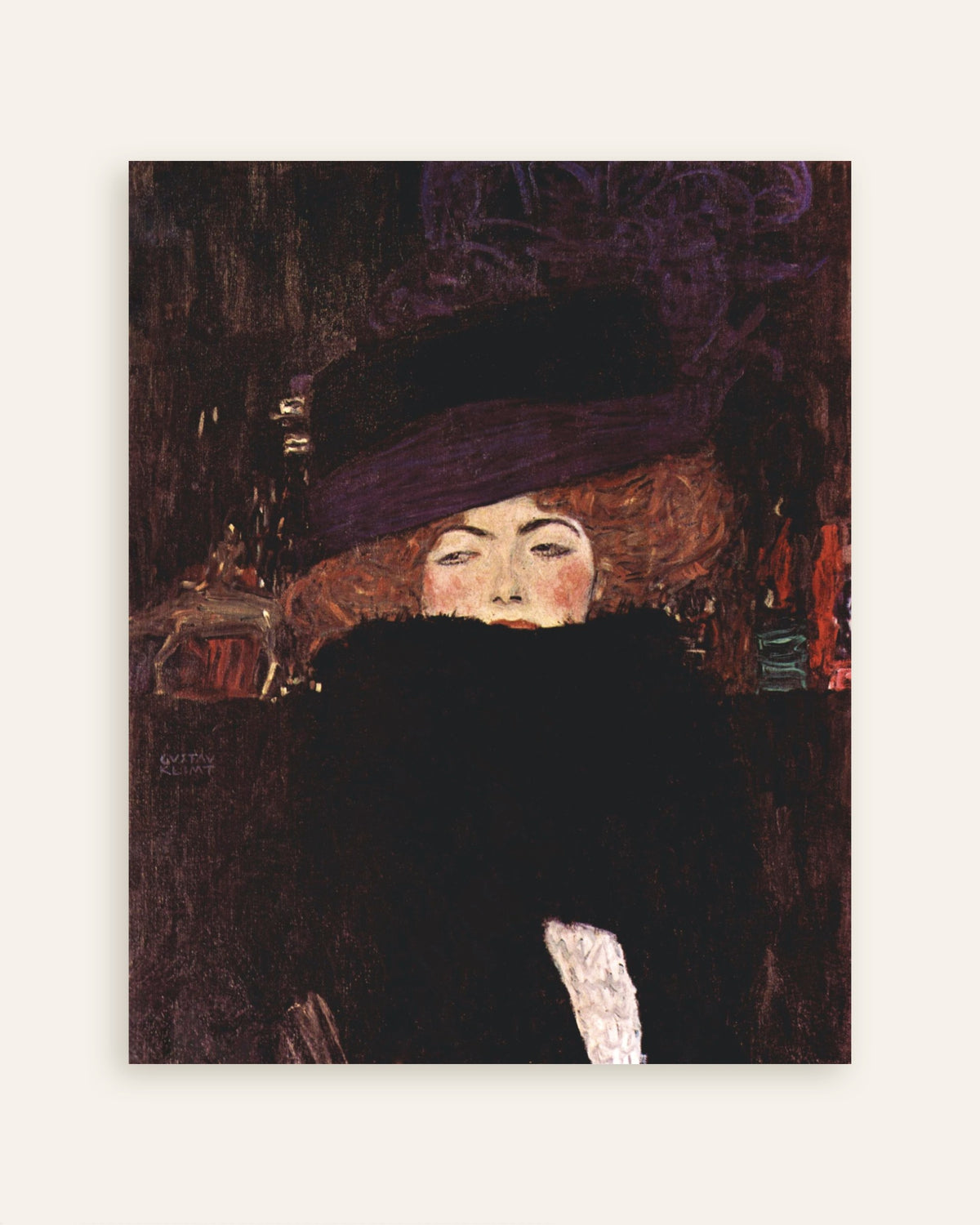 Plakat „Kobieta w kapeluszu i boa z piór (1909), Gustav Klimt”, miniatura
