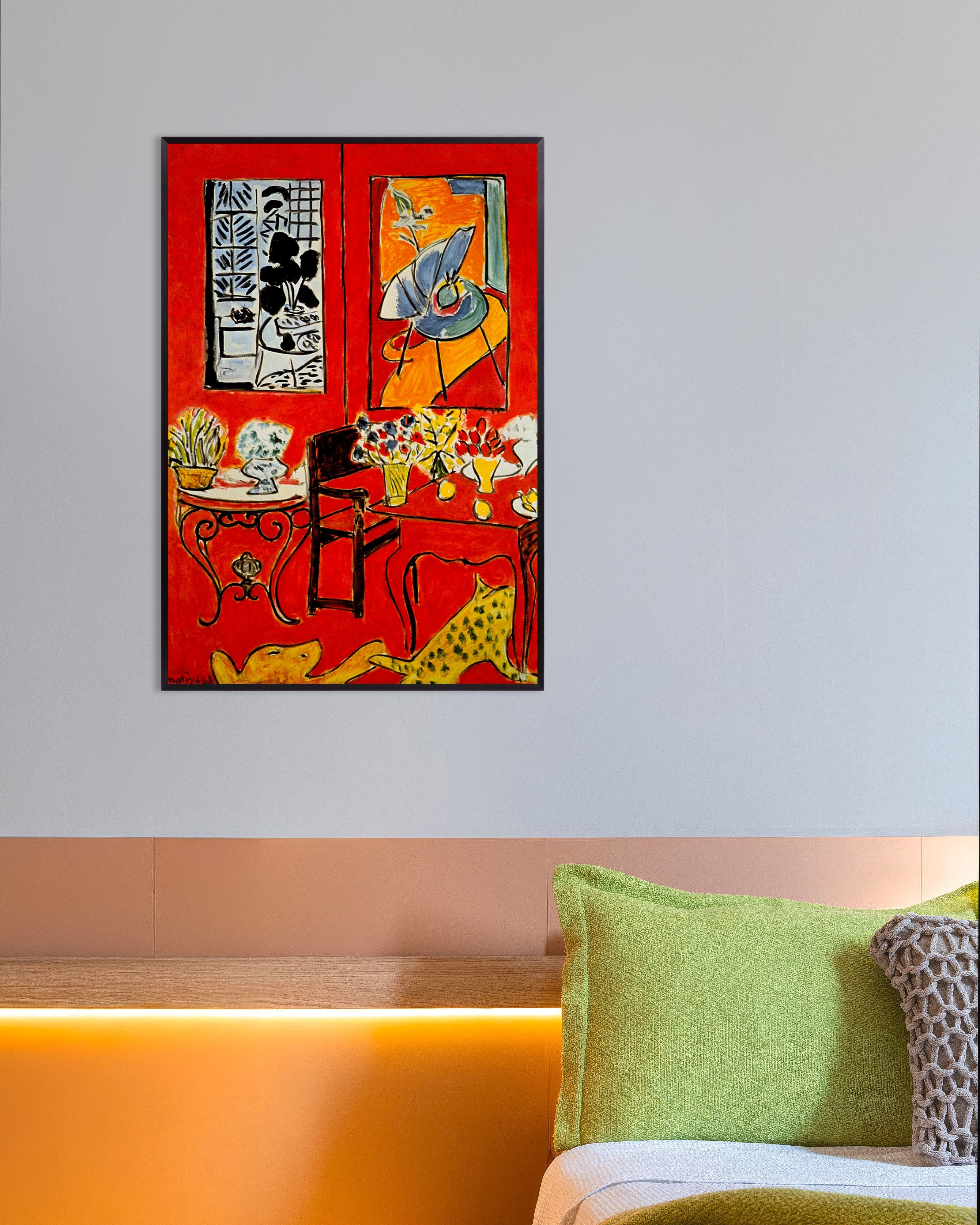 Poster of Large red interior (1946) by Henri Matisse, with metal frame