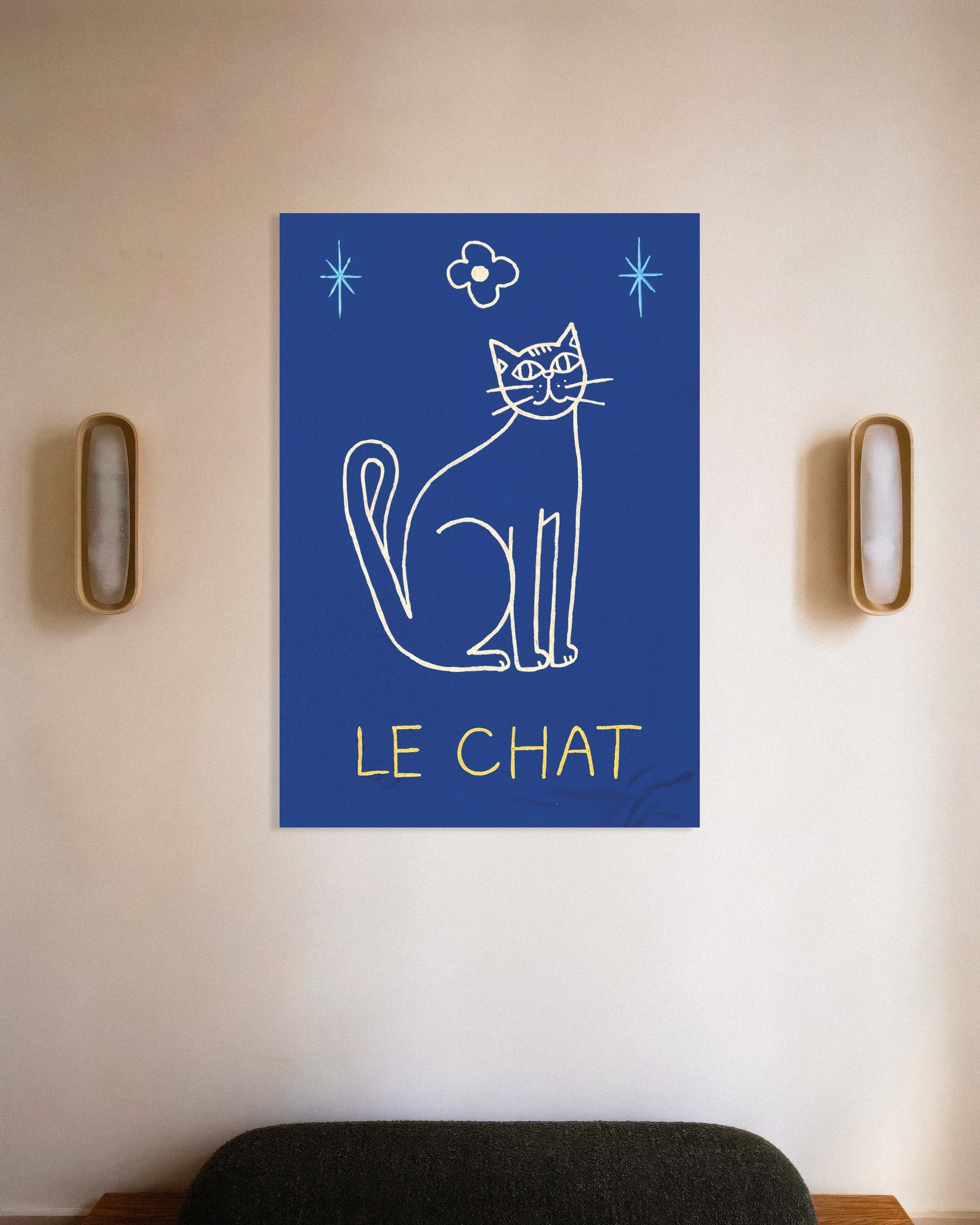 Poster of Le Chat - Blue Line Art Cat Poster