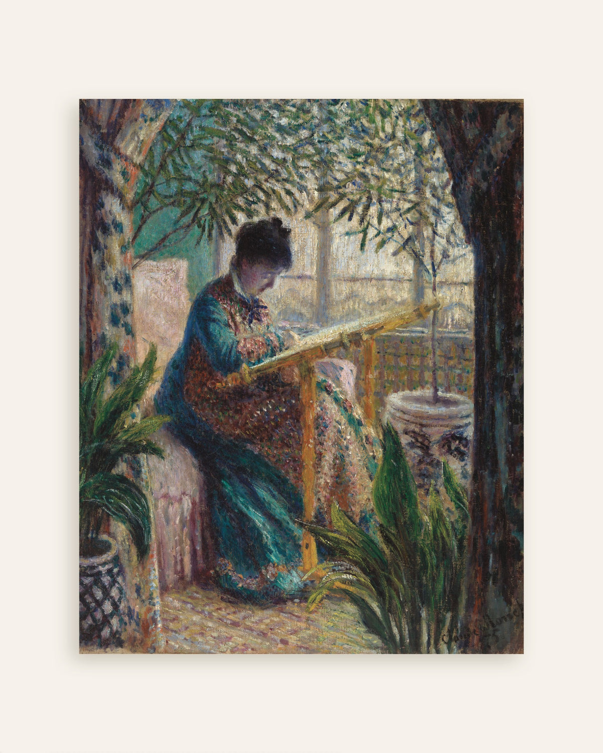 Plakat Madame Monet przy hafcie (1875), Claude Monet, miniatura
