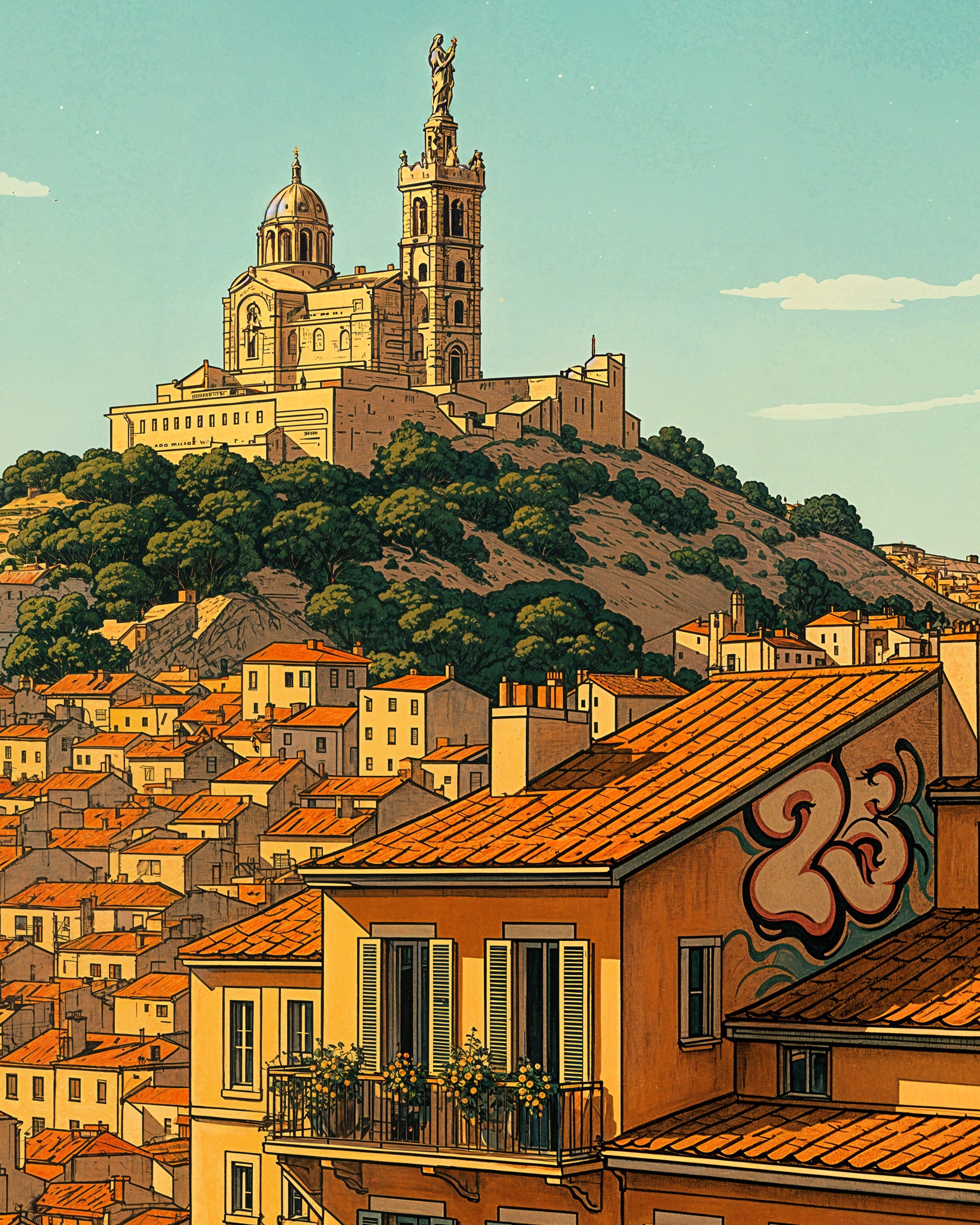 Plakat Marsylii – Panorama Notre-Dame de la Garde