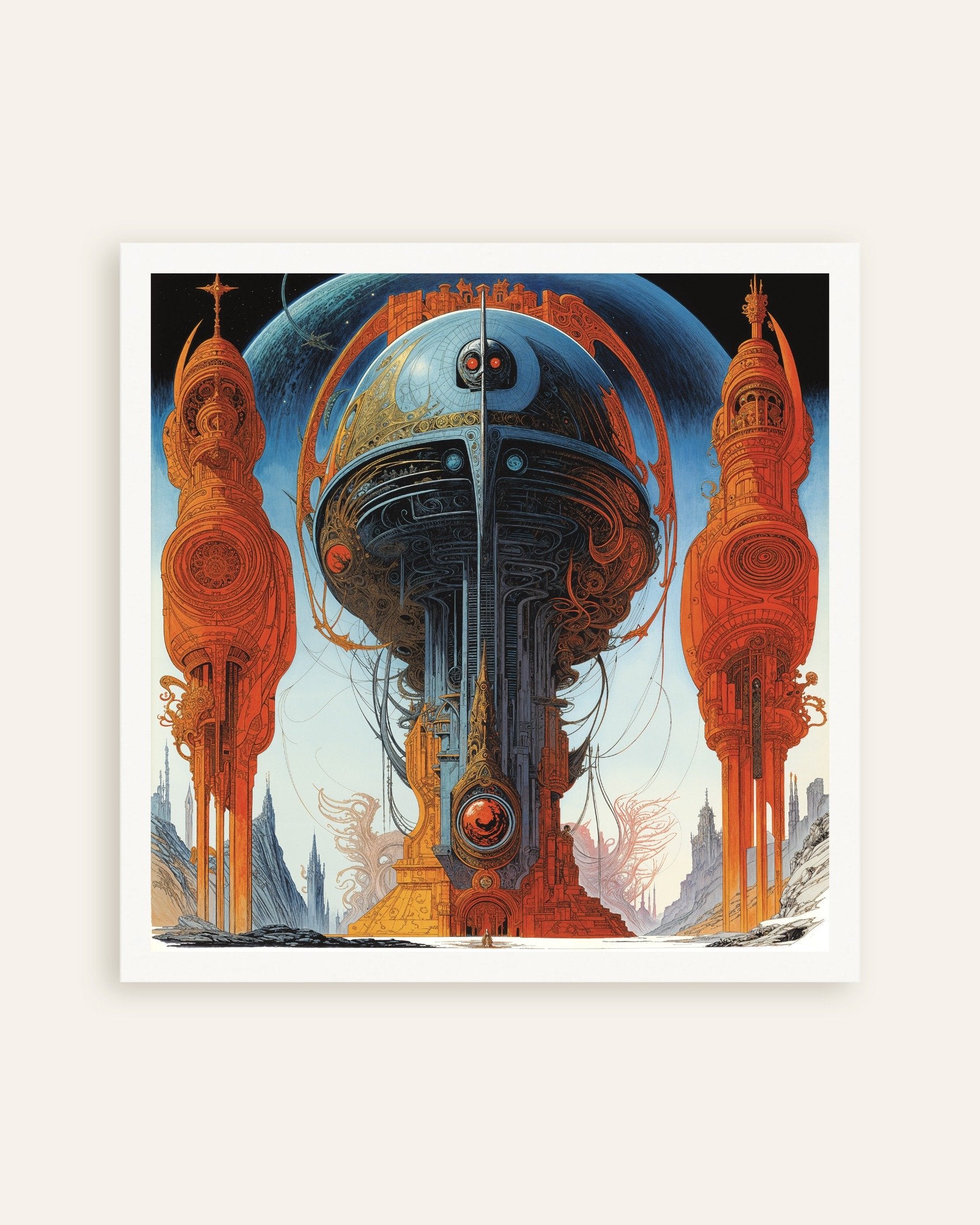 Poster of Mega Caryatids Sci‑Fi Architecture Art Print, thumbnail