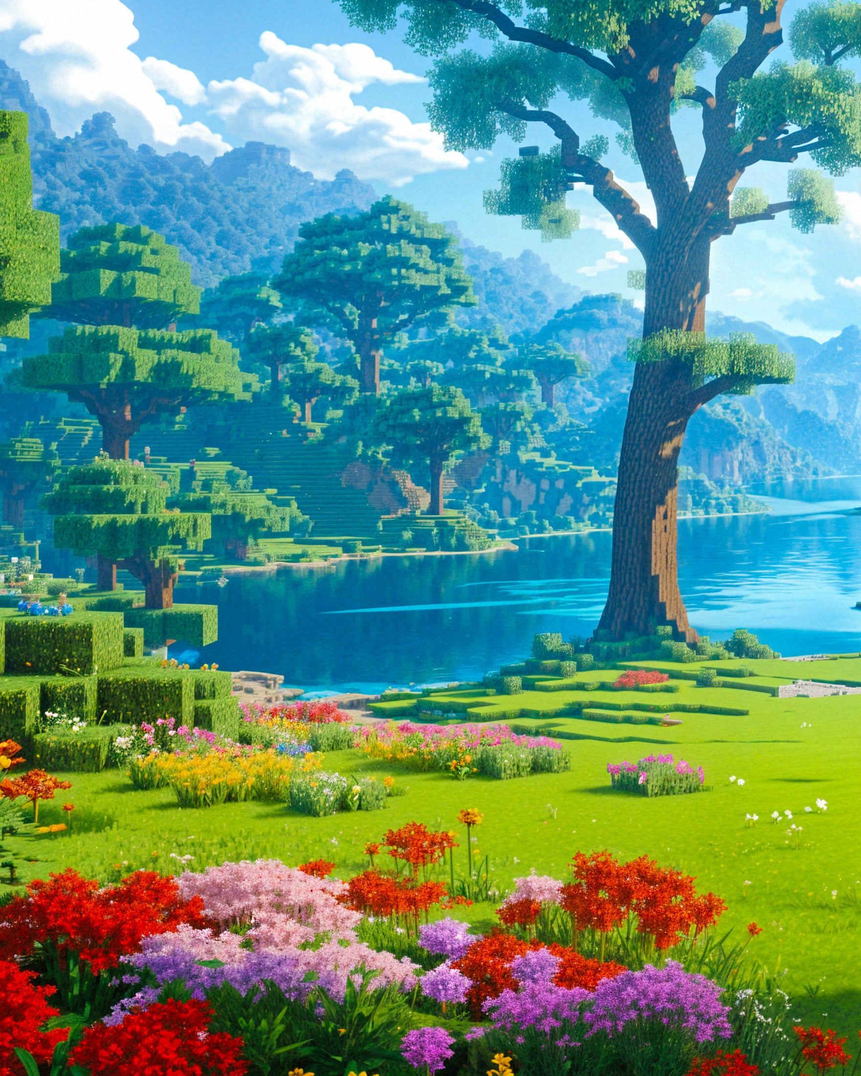 Zamek Minecraft, piękny pejzaż - Plakat