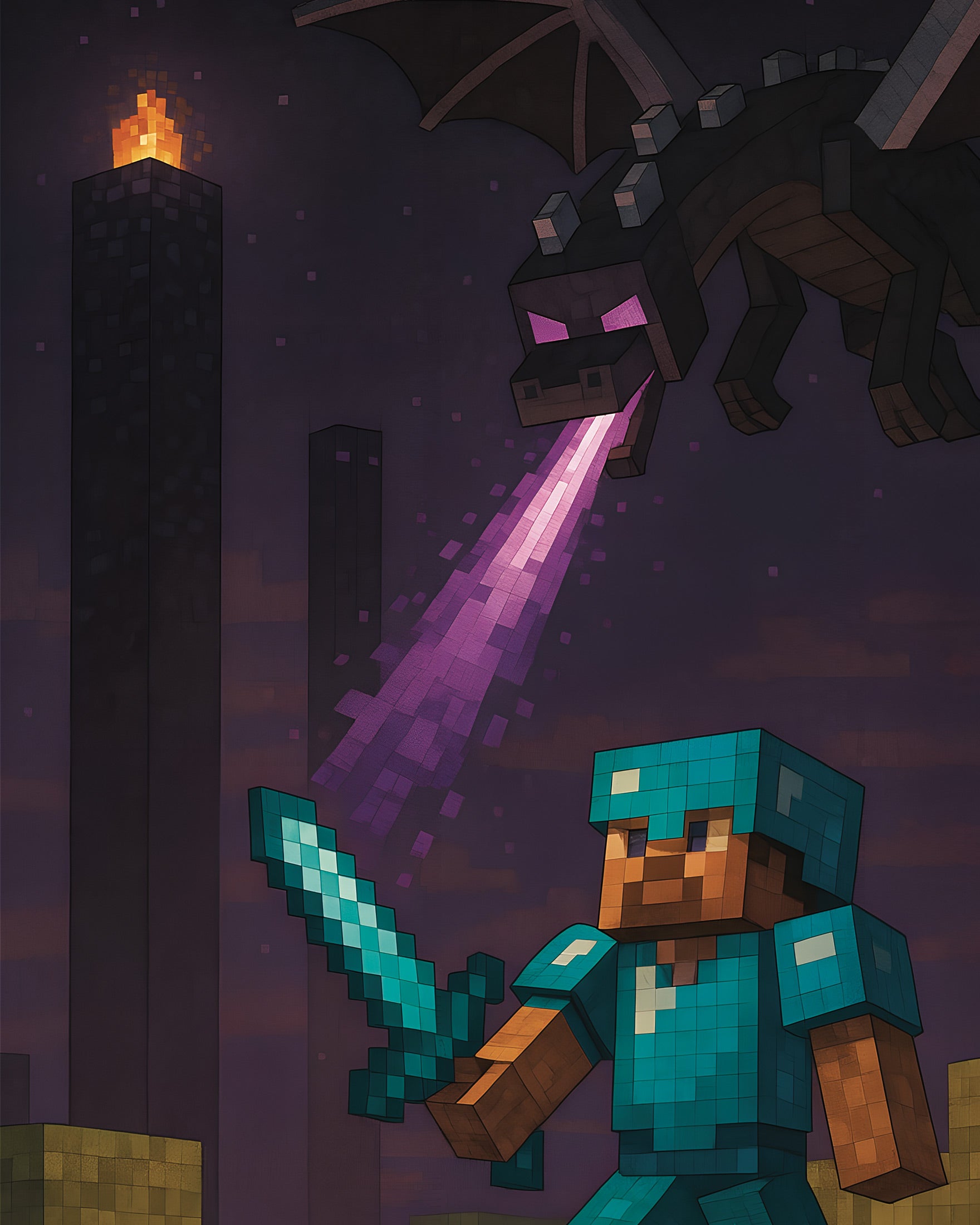 Minecraft Ender Dragon Battle – plakat rycerz kontra smok