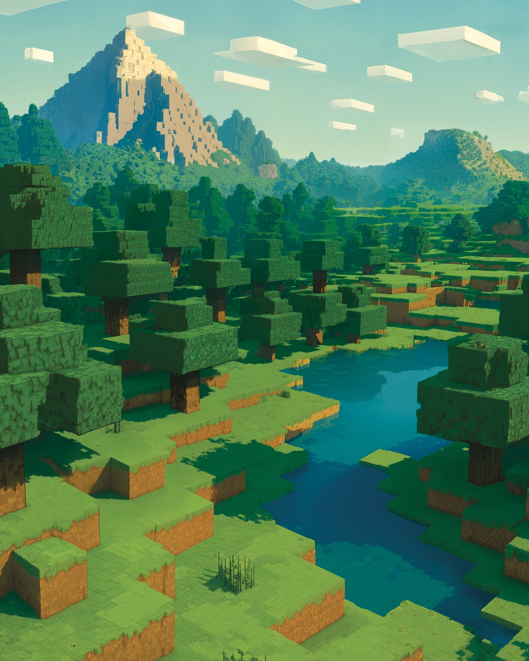Minecraft Mountain Landscape – plakat dla fana pixel artu