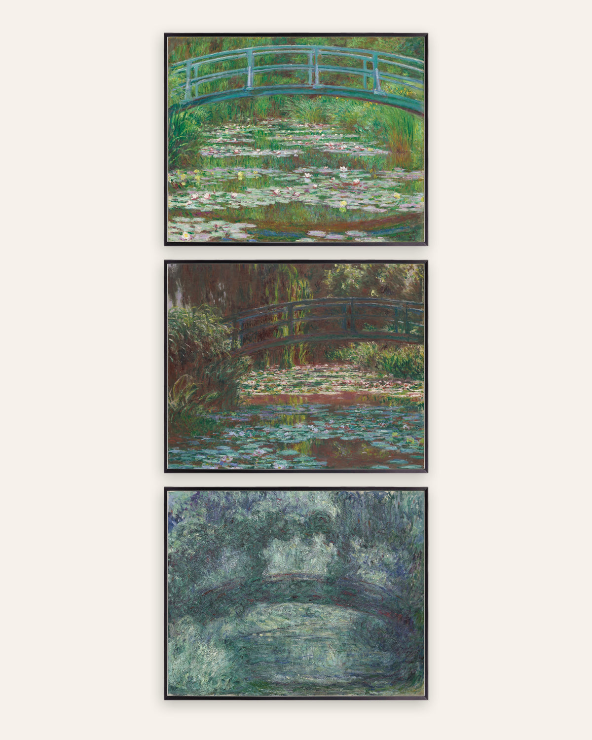 Plakaty Moneta, zestaw 3: Japoński mostek w Giverny, 1899–1924, w czarnych metalowych ramach