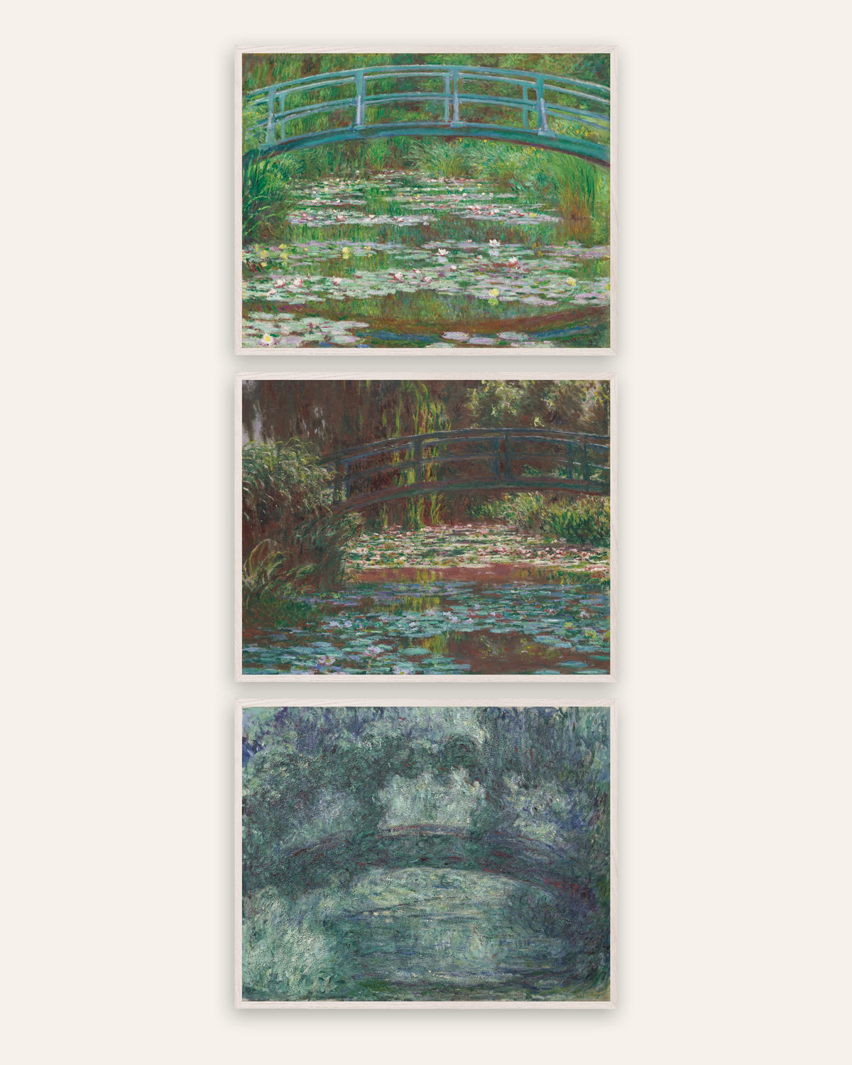 Plakaty Moneta, zestaw 3: Japoński mostek w Giverny, 1899–1924, w ramach z białego dębu