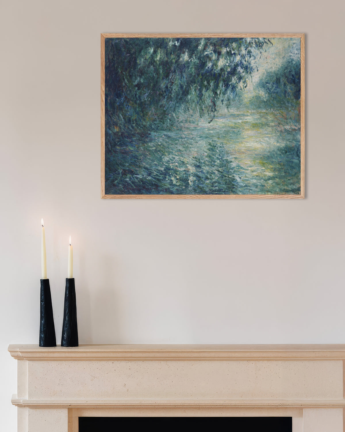 Plakat Poranek nad Sekwaną (1898), Claude Monet, w ramie z naturalnego drewna