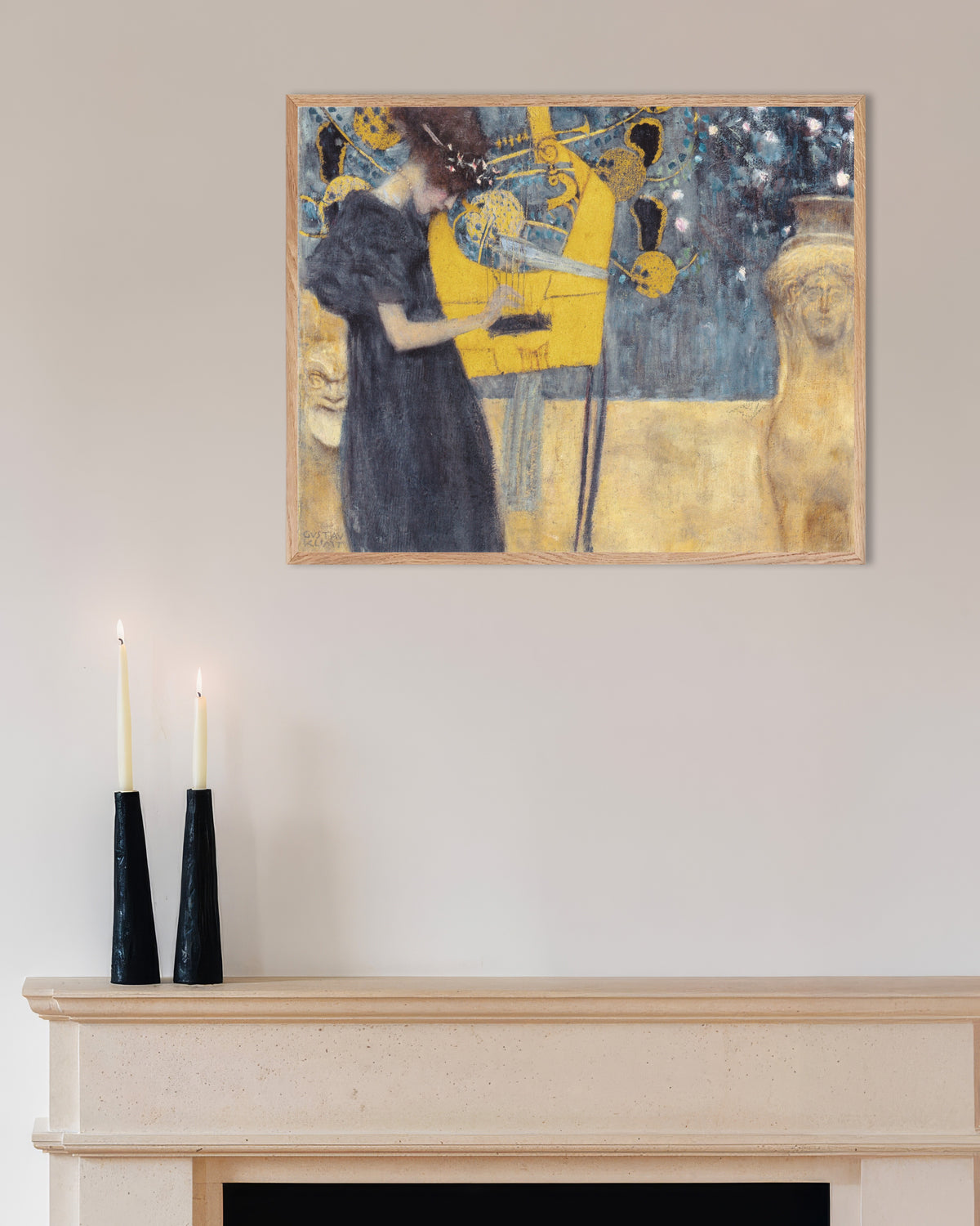 Plakat Muzyka I (1895), Gustav Klimt, w ramie z naturalnego drewna
