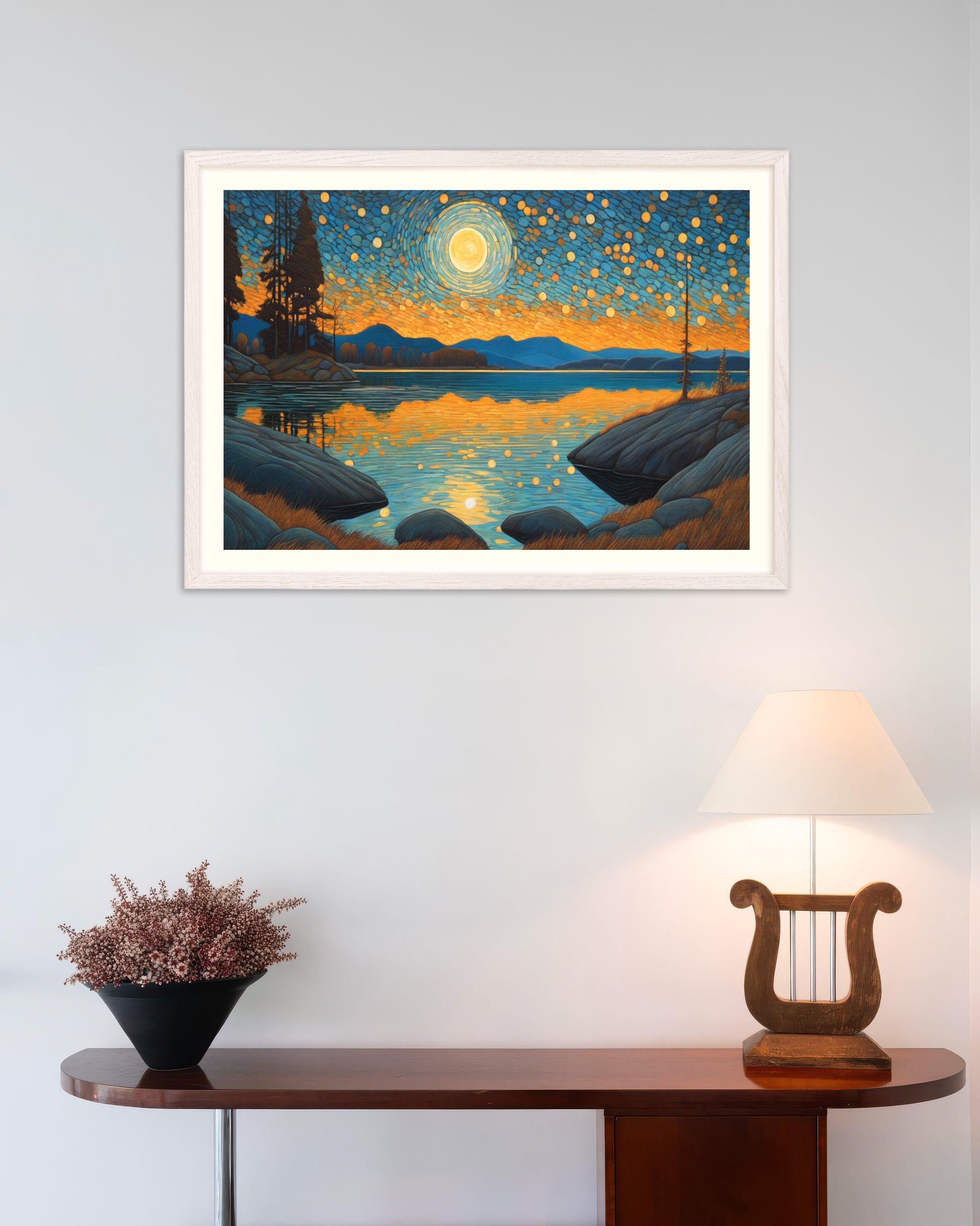 Poster of Mystical symbolism with organic shapes - Poster, with white wooden frame