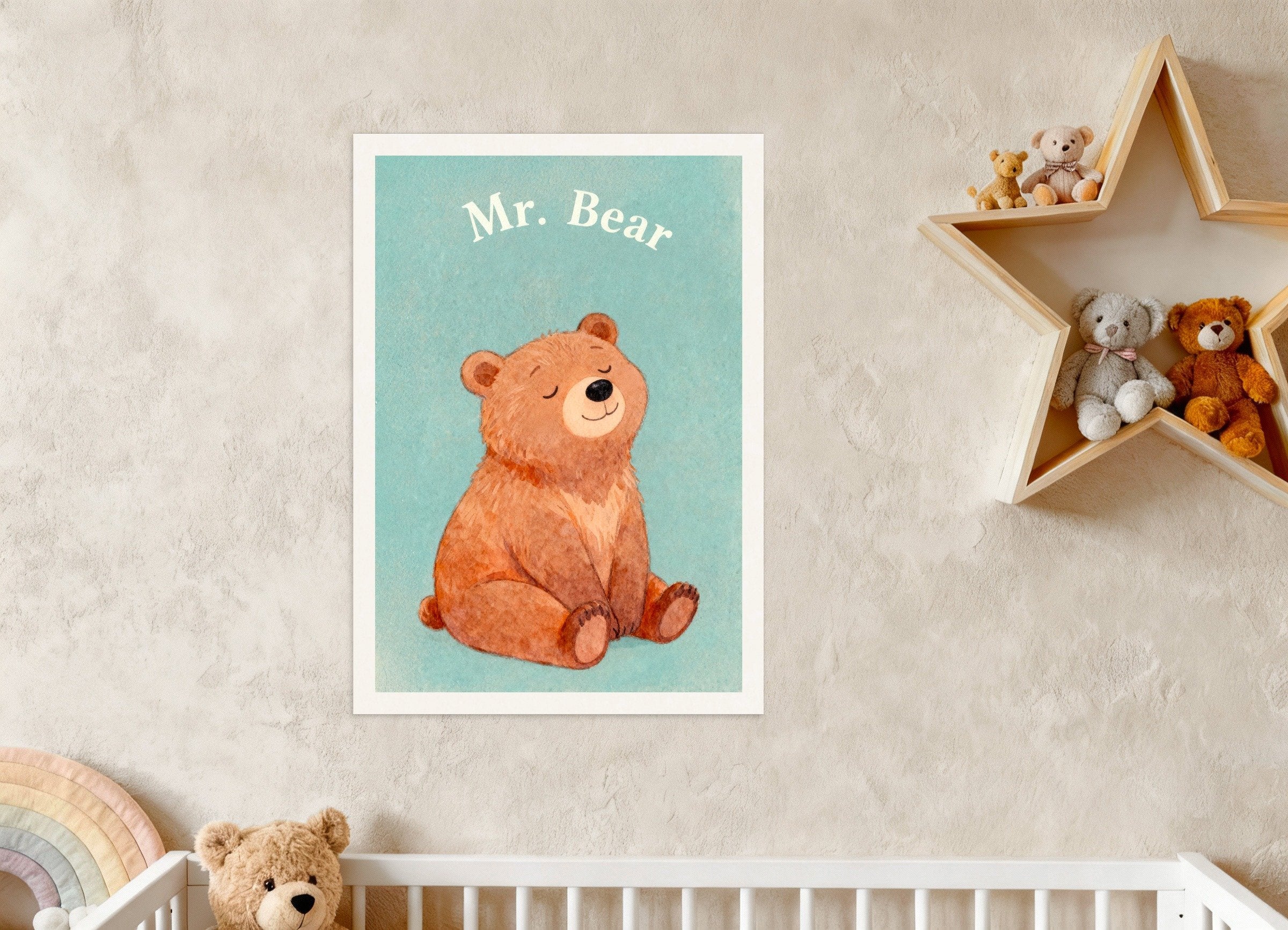 Poster of Nursery bear wall art – Cozy woodland animal