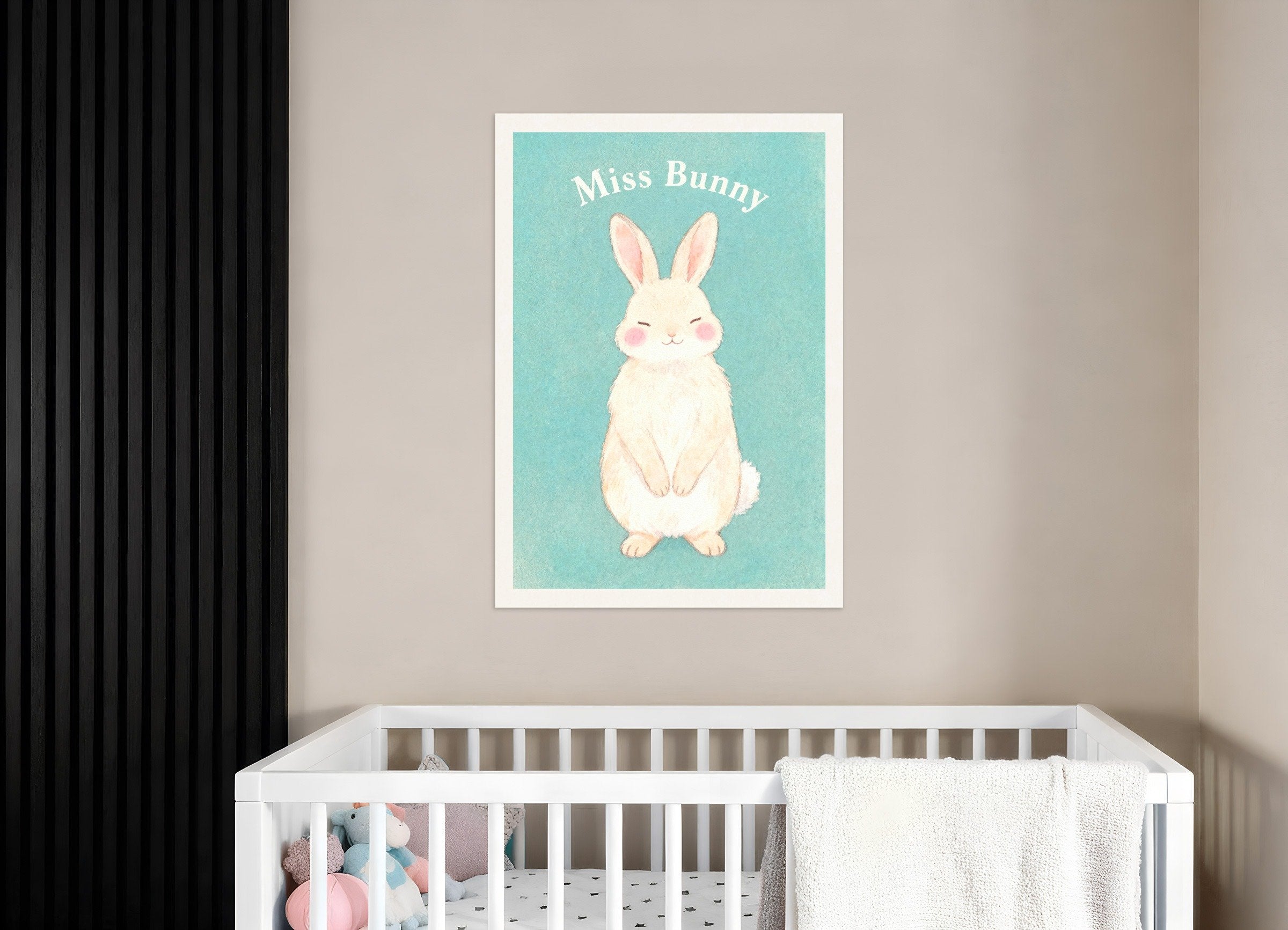 Poster of Nursery bunny wall art – Miss Bunny, sweet watercolor