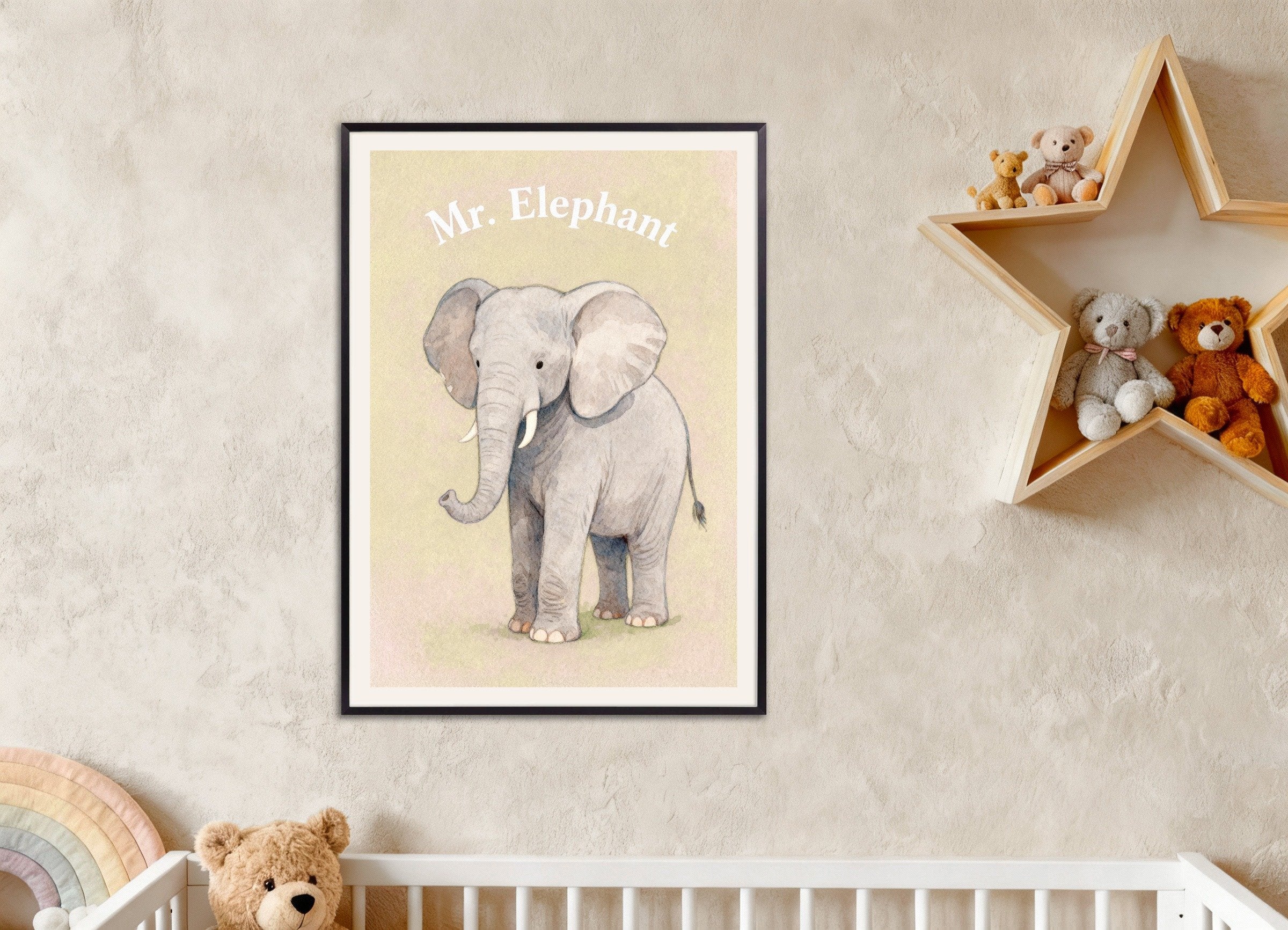 Poster of Nursery elephant wall art – Gentle giant animal, with metal frame