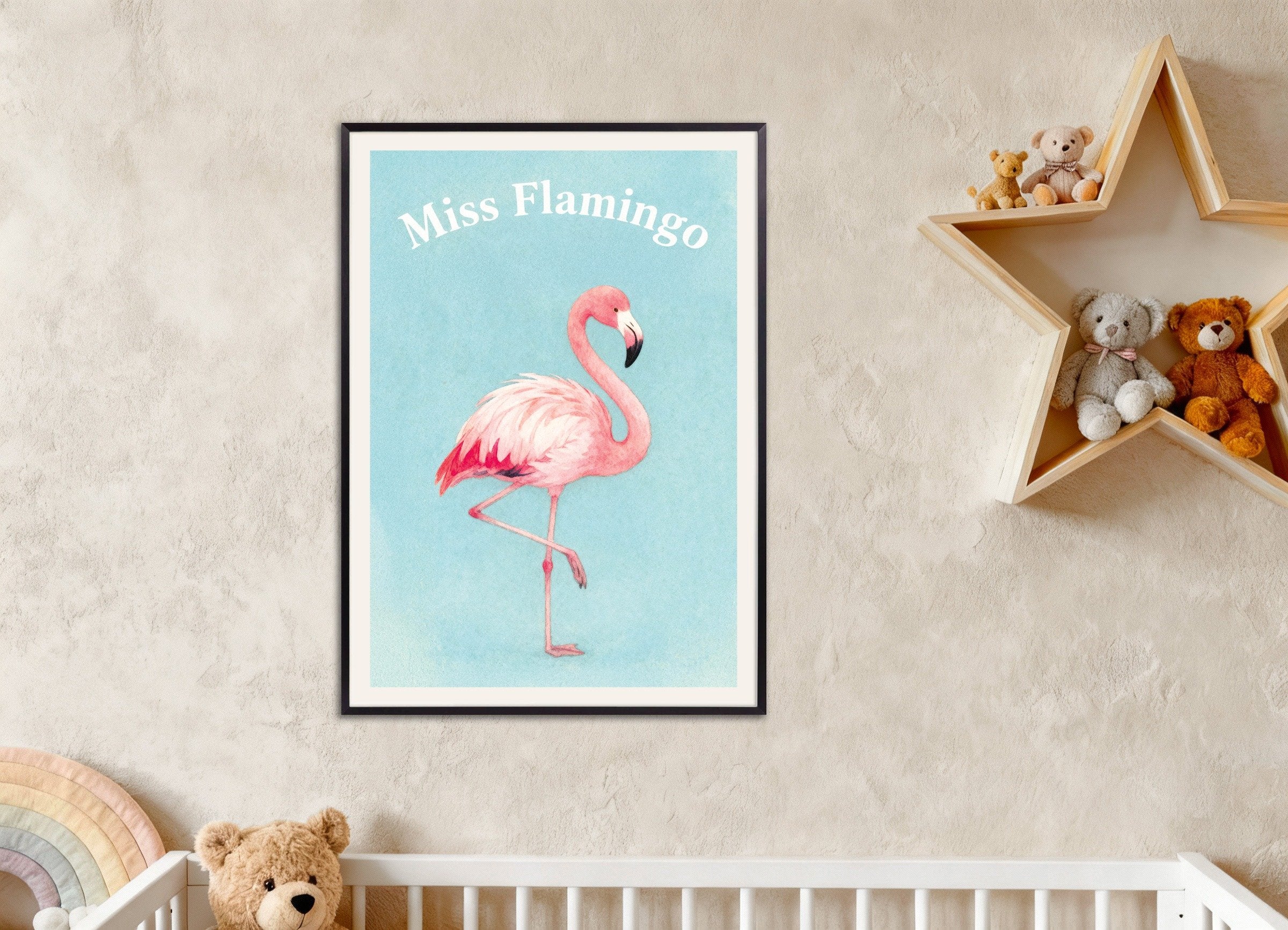 Poster of Nursery flamingo wall art – Watercolor poster, with metal frame