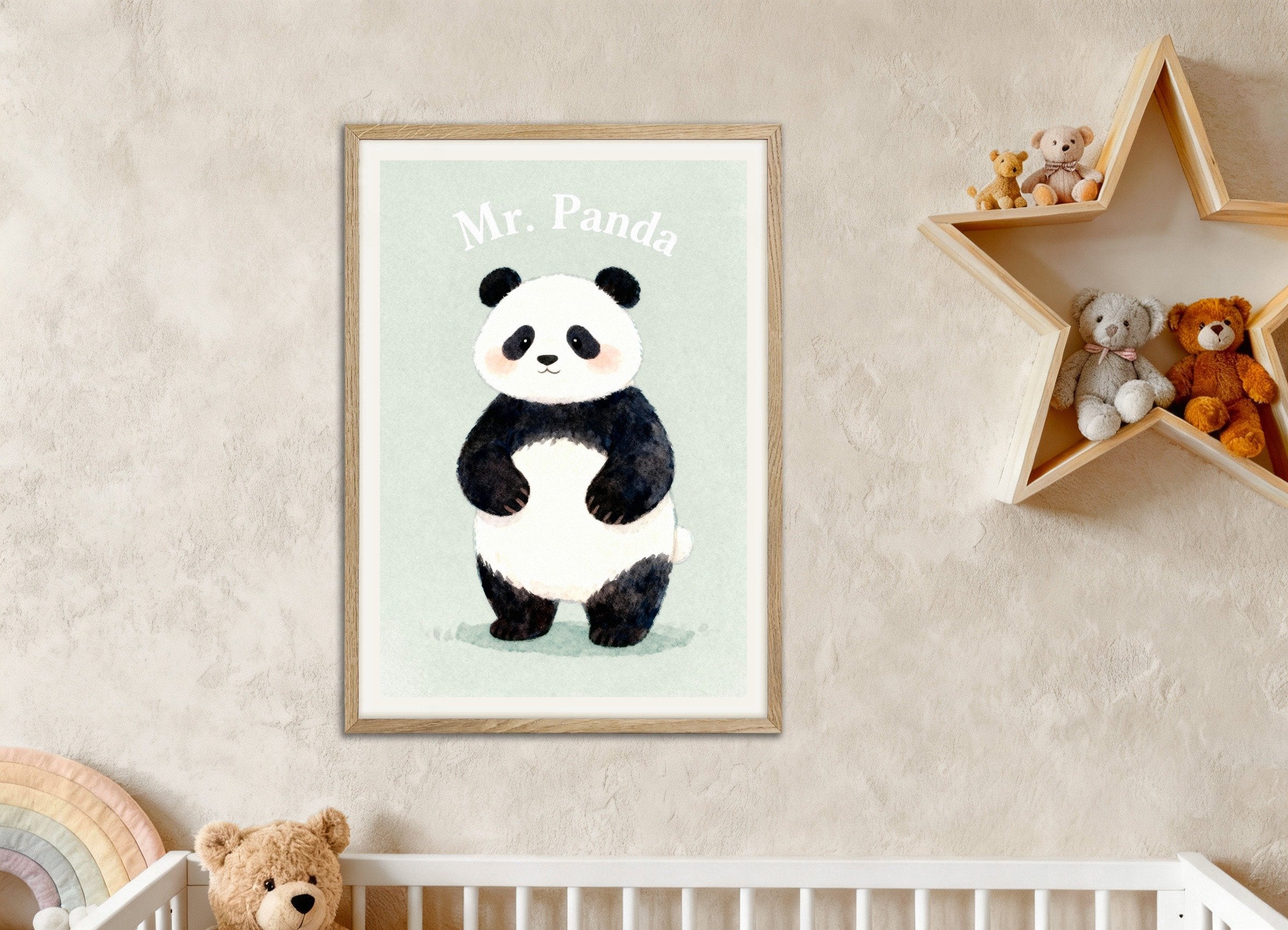 Poster of Nursery panda wall art – Cute print, with natural wooden frame